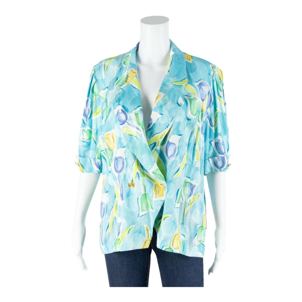 LADY F Open Womens Shirt Blue Collared 90s Viscose Floral UK 16 Refurbished - N/A refurbished available on Cerqular