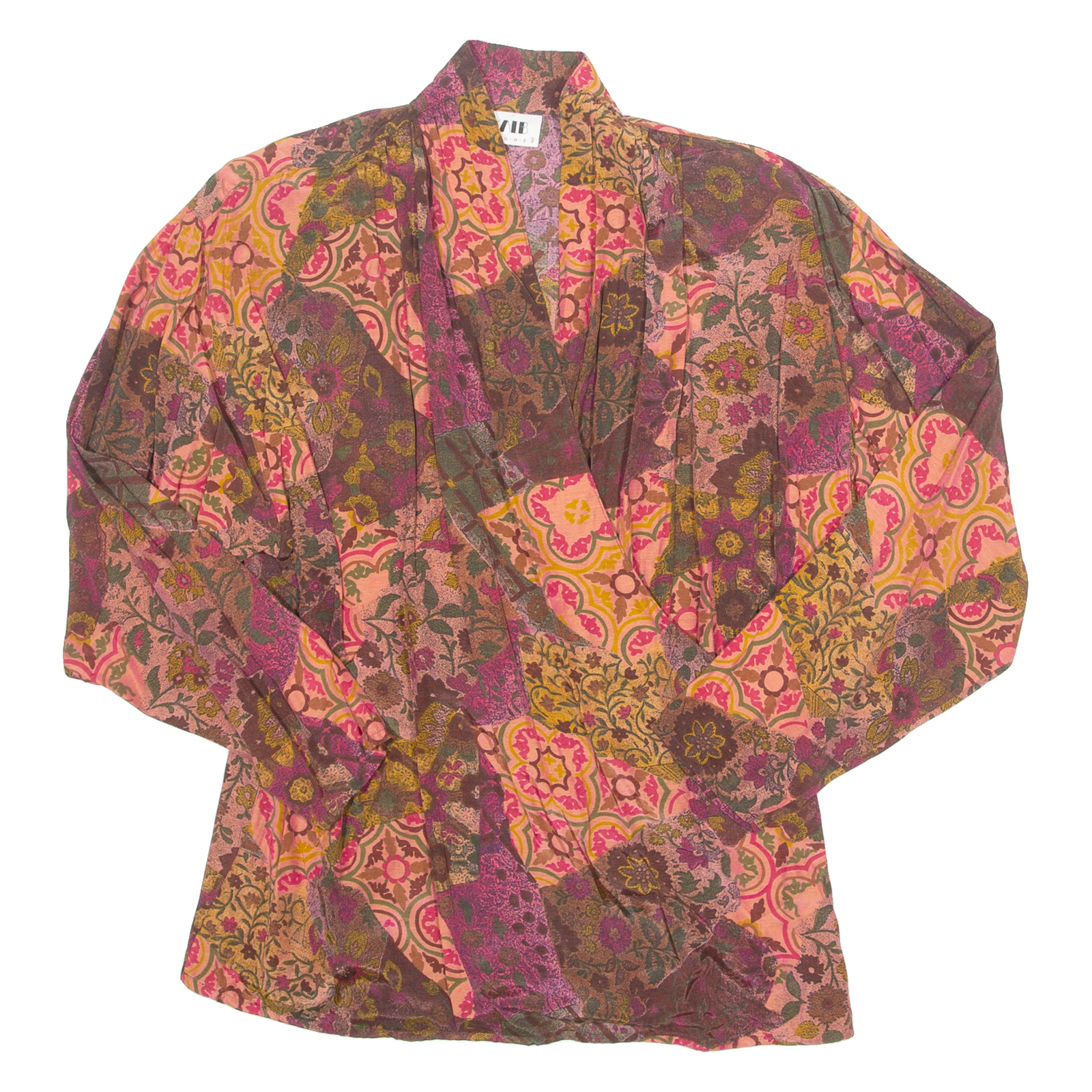 Womens Printed Top Brown V-Neck Long Sleeve Crazy Pattern M Refurbished - N/A refurbished available on Cerqular