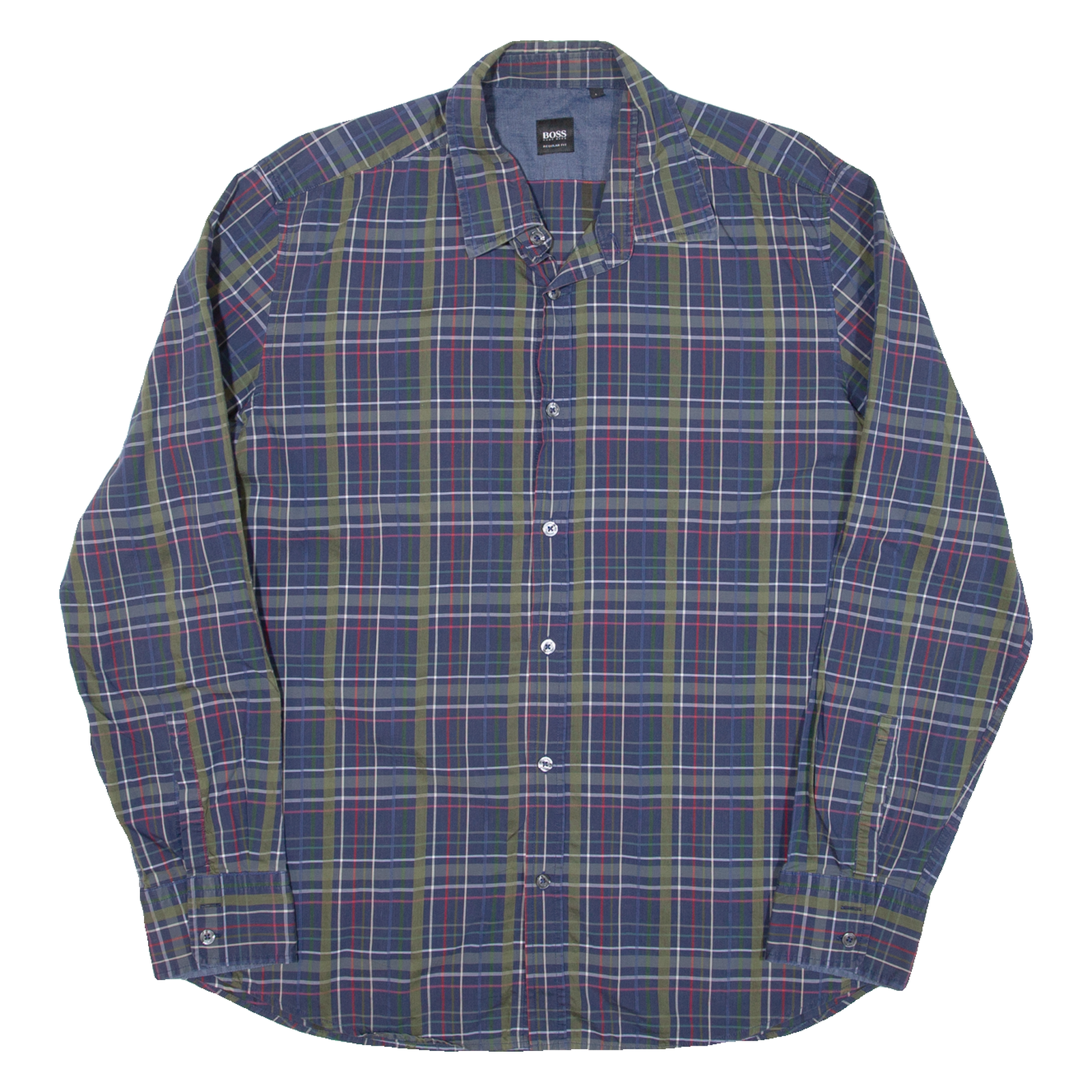 BOSS Mens Shirt Blue Check Long Sleeve L Refurbished - N/A refurbished available on Cerqular