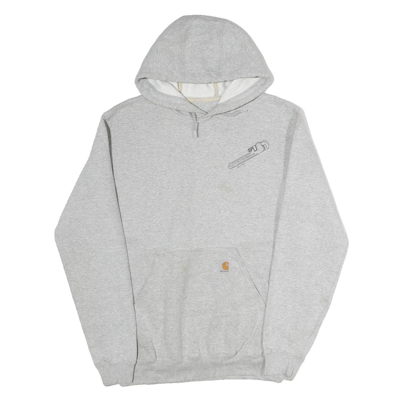 CARHARTT Mens Grey Hoodie S L.G. Ellis Plumbing Workwear Pullover Cotton Refurbished - N/A refurbished available on Cerqular