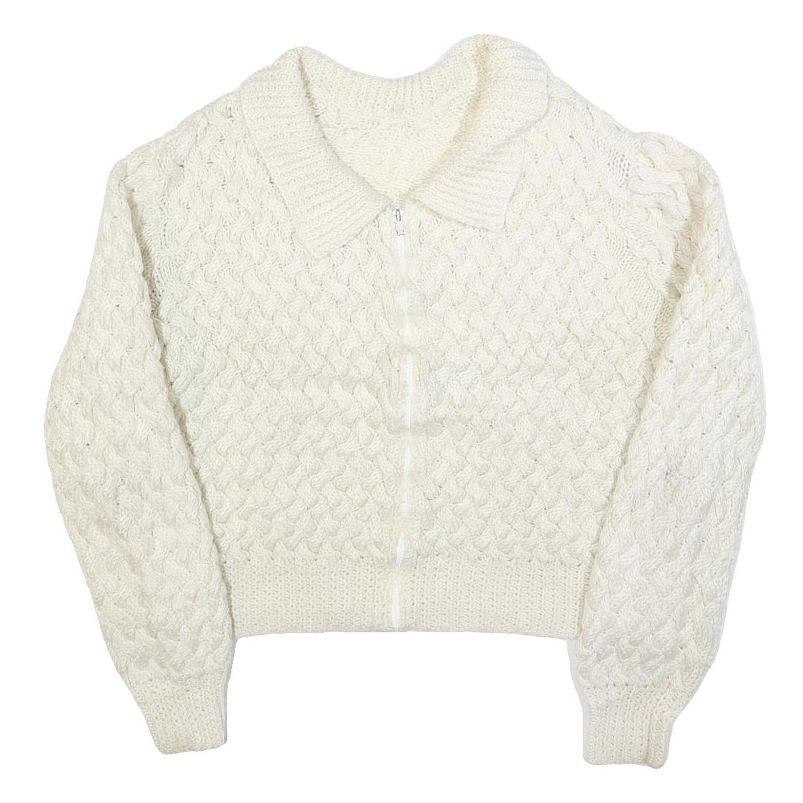 Womens Cream Chunky Knit Collar Zip Jumper L Cable Knit Pullover Soft Warm Refurbished - N/A refurbished available on Cerqular