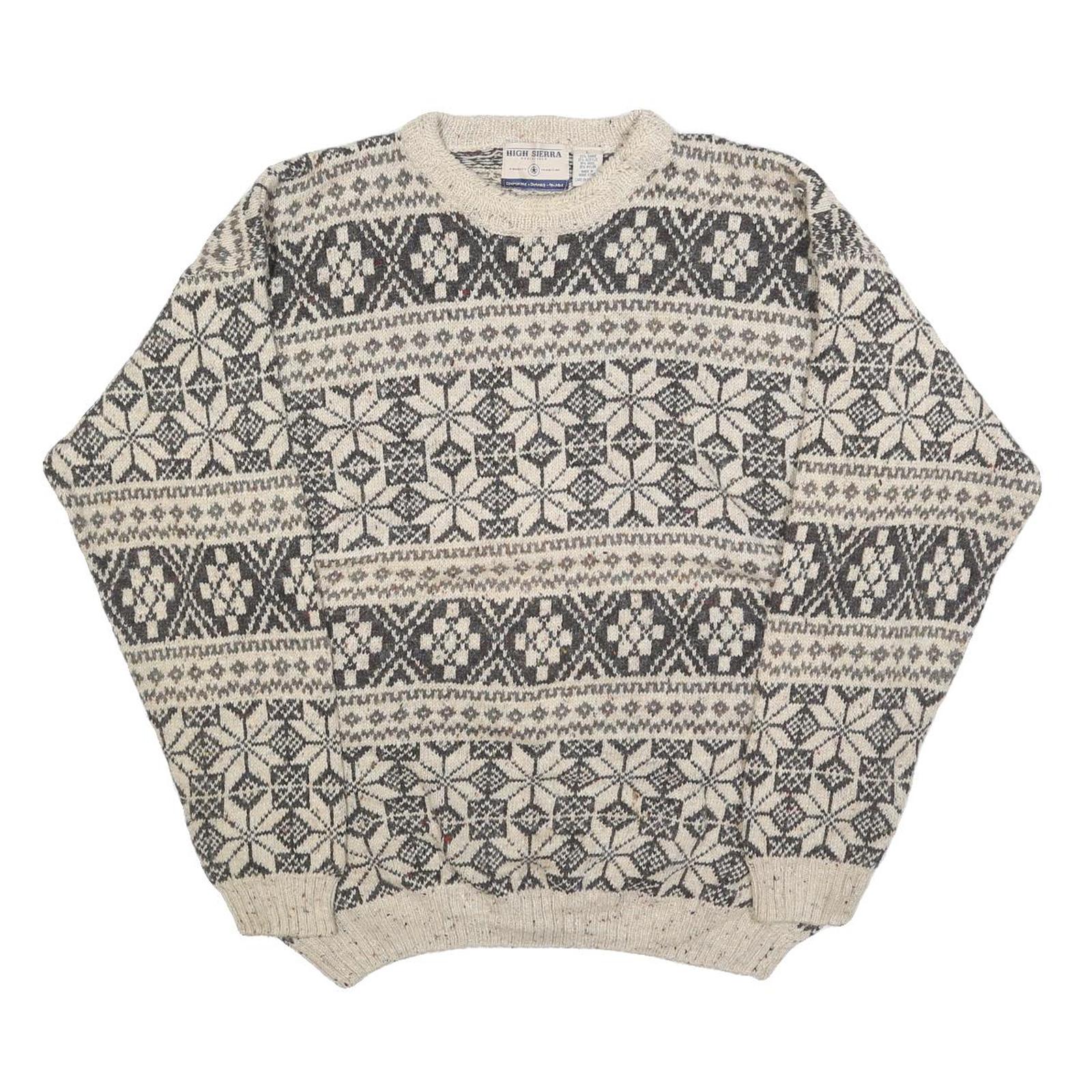 HIGH SIERRA Mens Cream & Charcoal Patterned Wool Blend Jumper Crew Neck Basic Refurbished - N/A refurbished available on Cerqular