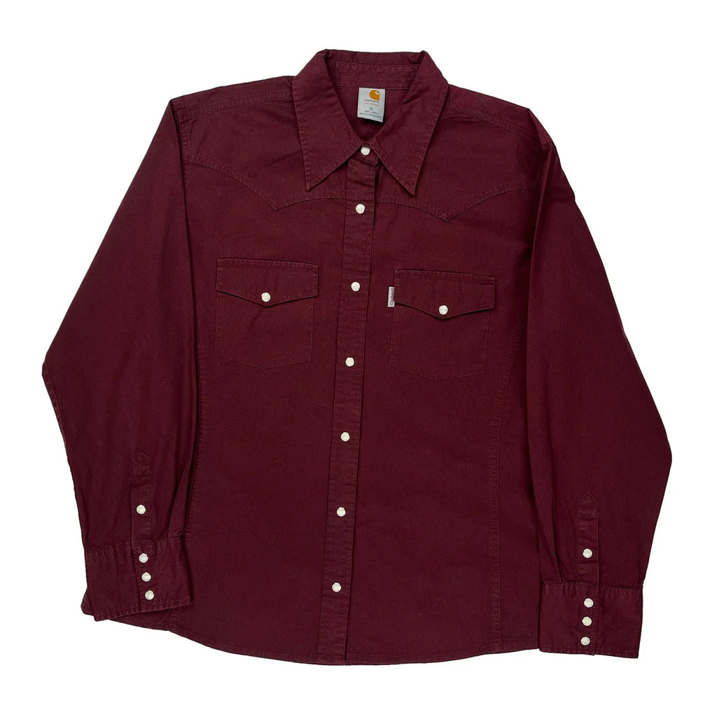 Carhartt Shirt - XL Burgundy Cotton Refurbished - Thrifted (note: this is a term often used to describe second- refurbished available on Cerqular