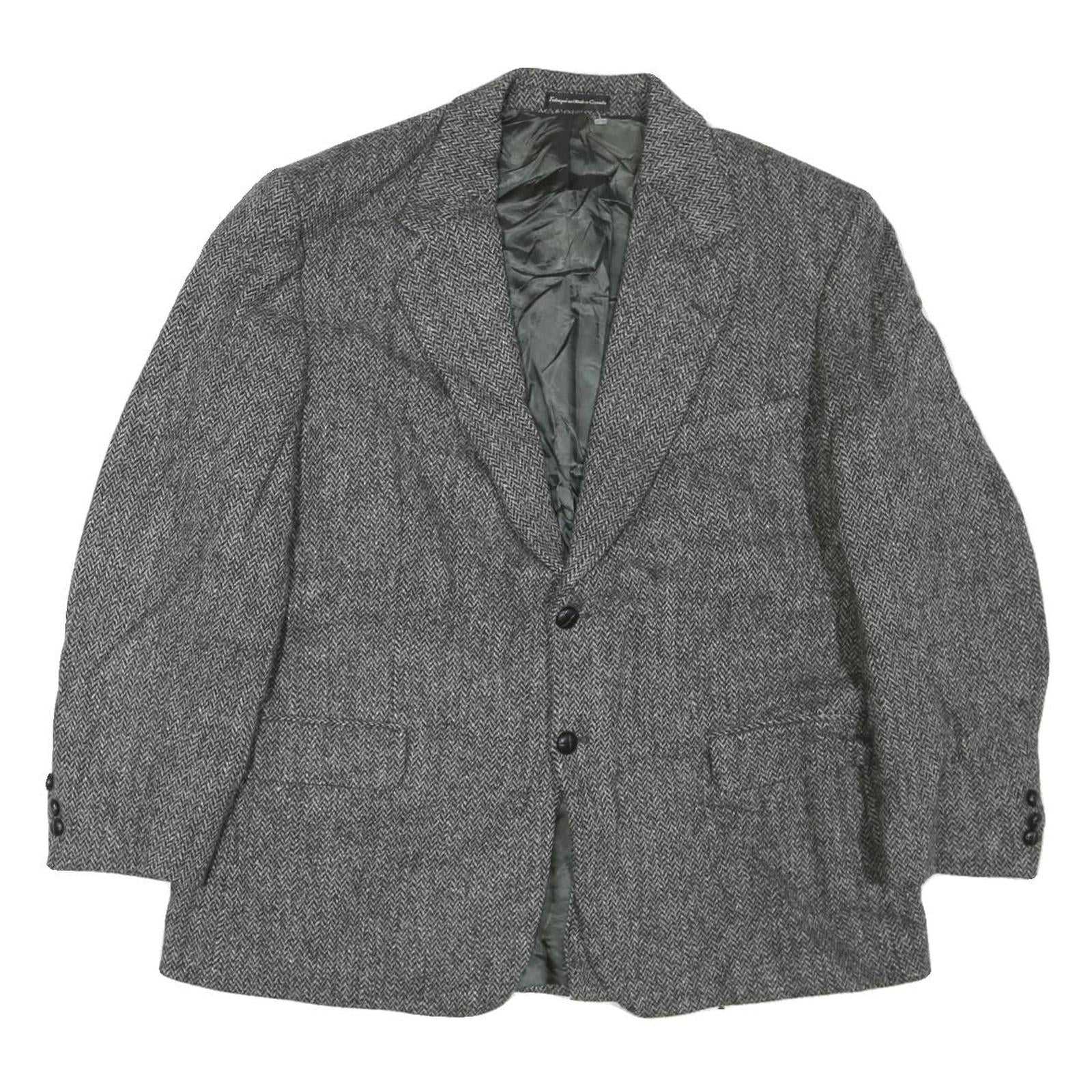 Mens Grey Button Jacket M Cotton Blend Herringbone Classic Smart Casual Refurbished - N/A refurbished available on Cerqular