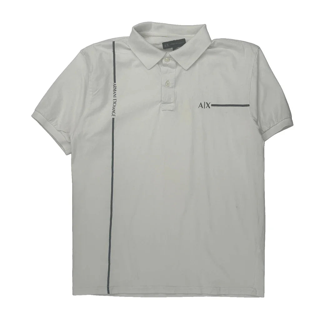 Armani Exchange Polo Shirt - Large White Cotton Refurbished - Thrifted (note: this is a term often used to describe second- refurbished available on Cerqular
