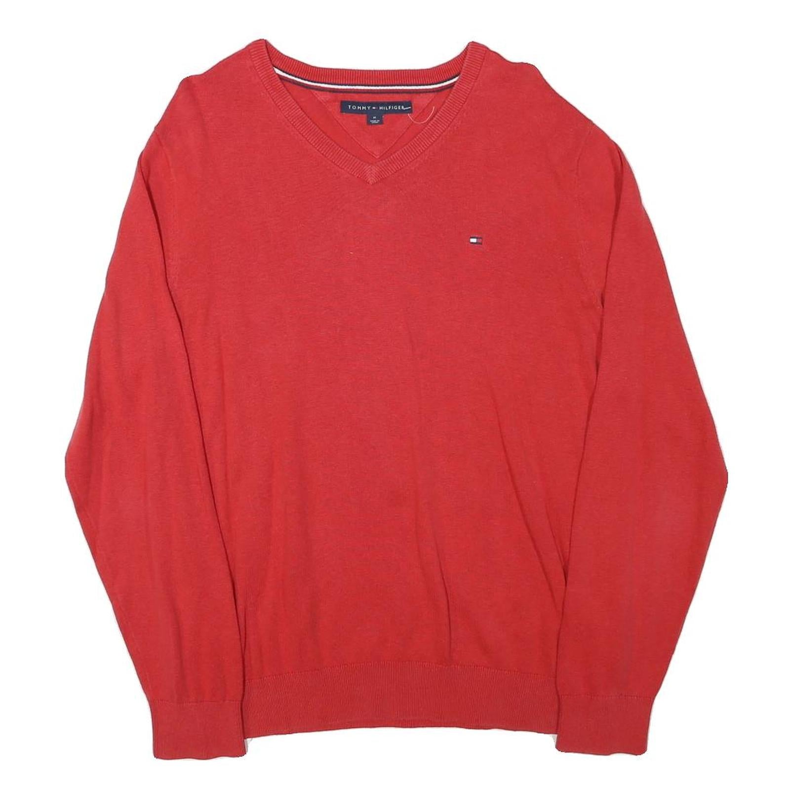 TOMMY HILFIGER Mens Red V-Neck Plain Jumper Cotton Blend M Classic Fit Refurbished - N/A refurbished available on Cerqular