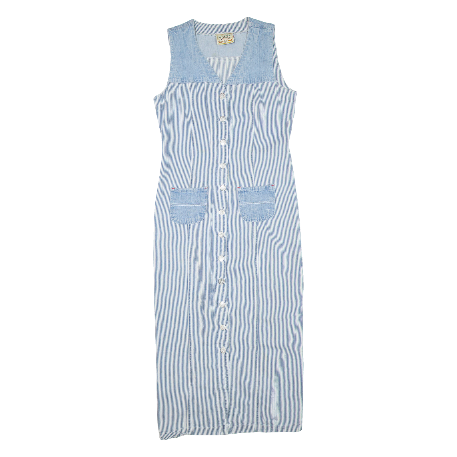 TICKETS Womens Day Dress Blue Denim Striped Sleeveless Midi L Refurbished - N/A refurbished available on Cerqular
