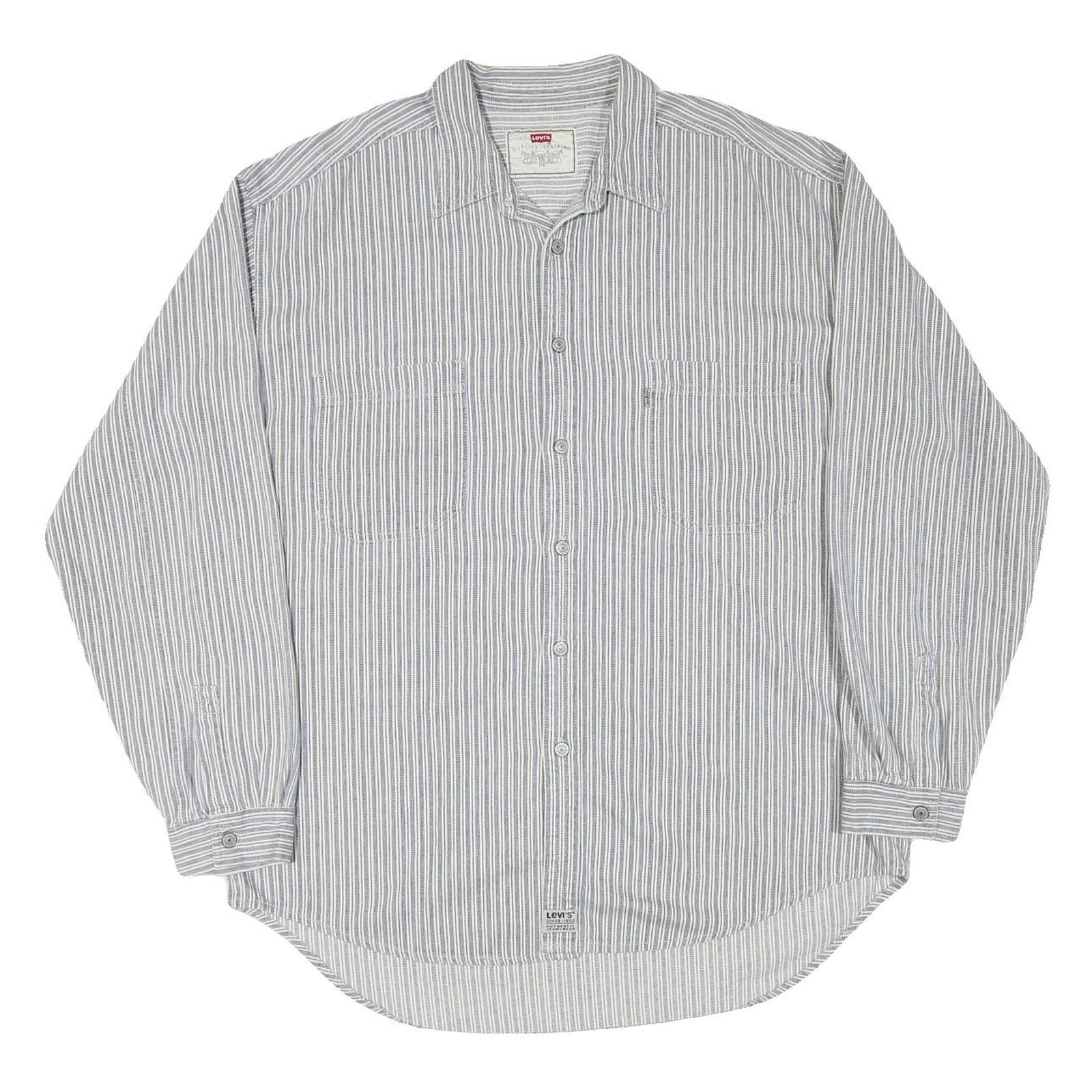 LEVI'S Mens Blue & White Striped Shirt 2XL Cotton Blend Long Sleeve Casual Refurbished - N/A refurbished available on Cerqular