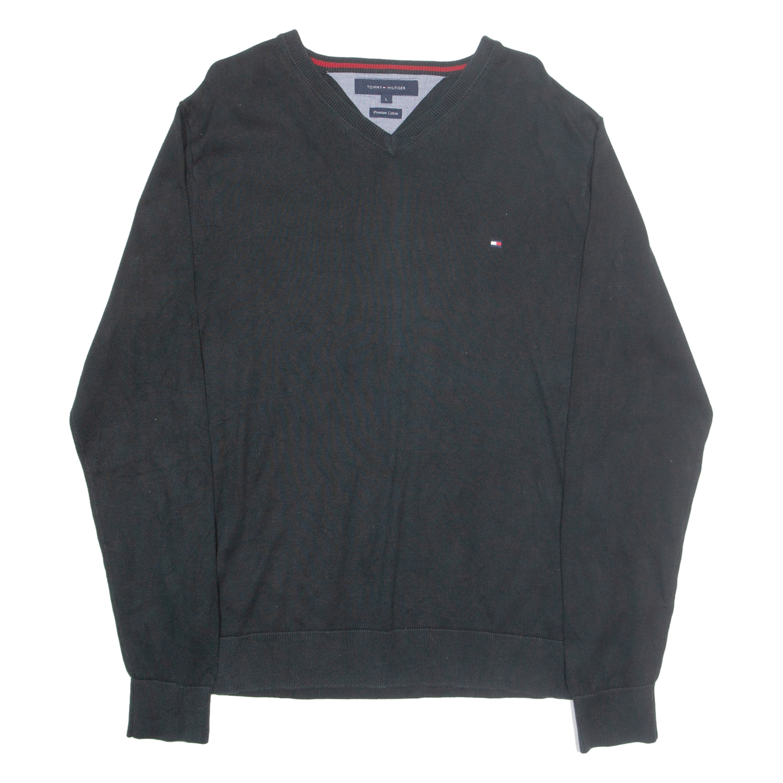 TOMMY HILFIGER Mens Jumper Black V-Neck Tight Knit L Refurbished - N/A refurbished available on Cerqular