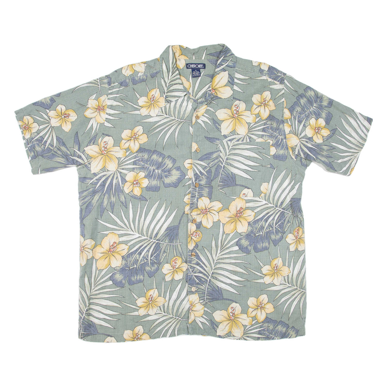 CHEROKEE Mens Hawaiian Shirt Green Floral XL Refurbished - N/A refurbished available on Cerqular