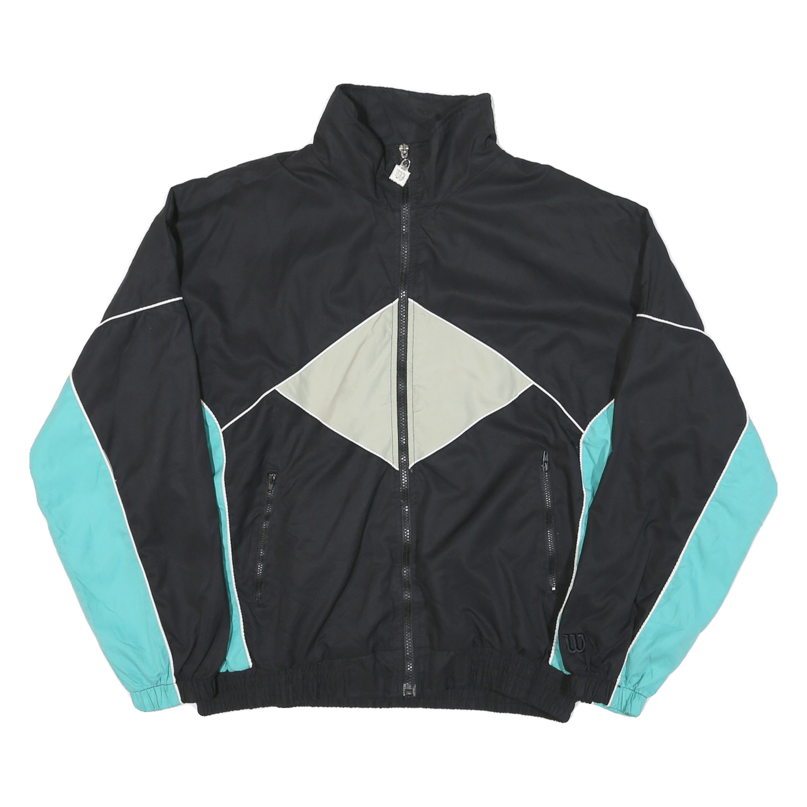 WILSON Mens Black & Mint Green Zip Jacket L Polyester Blend Colourblock Refurbished - N/A refurbished available on Cerqular