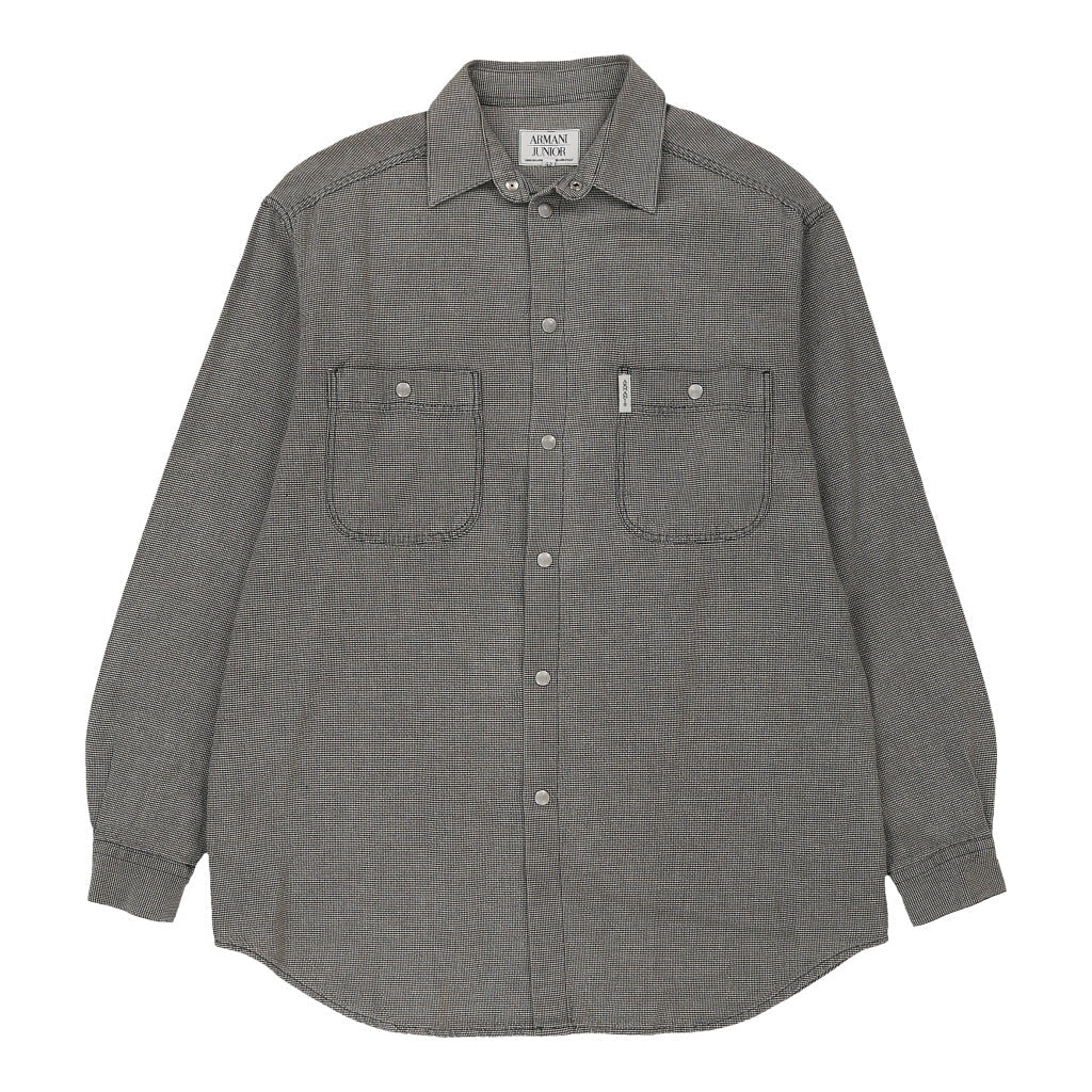 Armani Junior Checked Shirt - Large Black & White Cotton Refurbished - Thrifted (note: this is a term often used to describe second- refurbished available on Cerqular