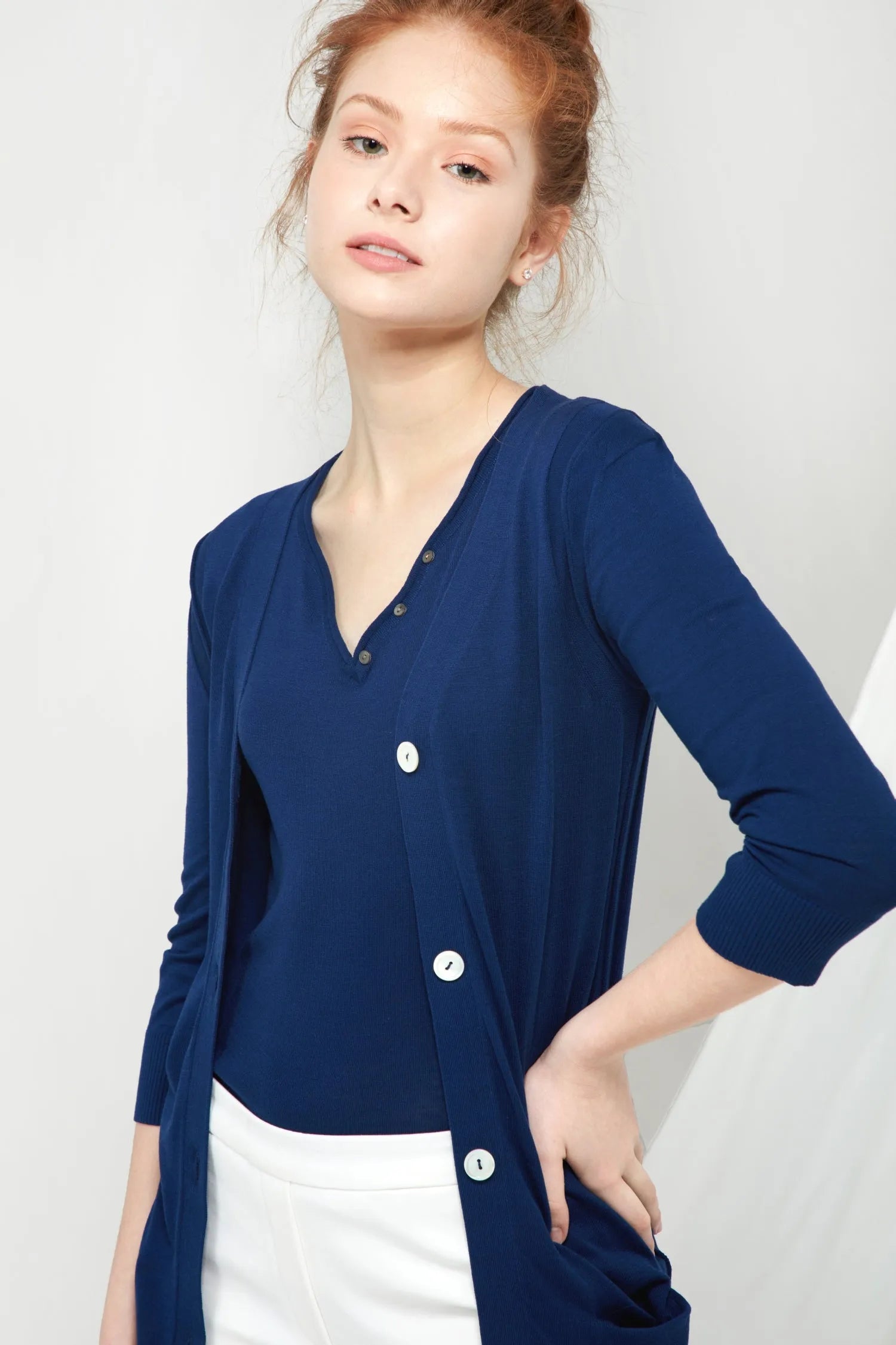 Long V-neck Cardigan - Marine | Size: XS Refurbished - N/A refurbished available on Cerqular