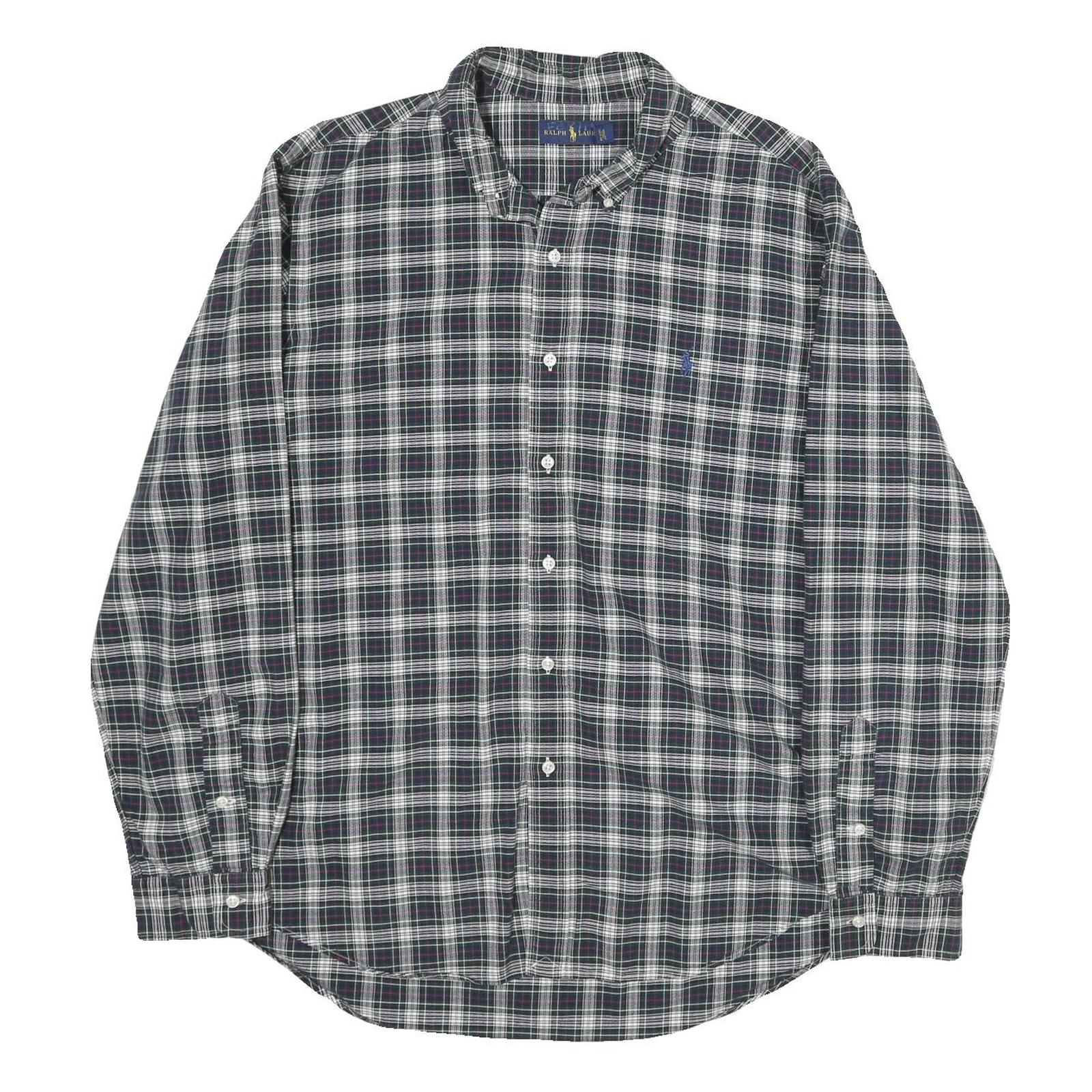 RALPH LAUREN Mens Black & Grey Plaid Cotton Shirt XL Classic Button Down Refurbished - N/A refurbished available on Cerqular