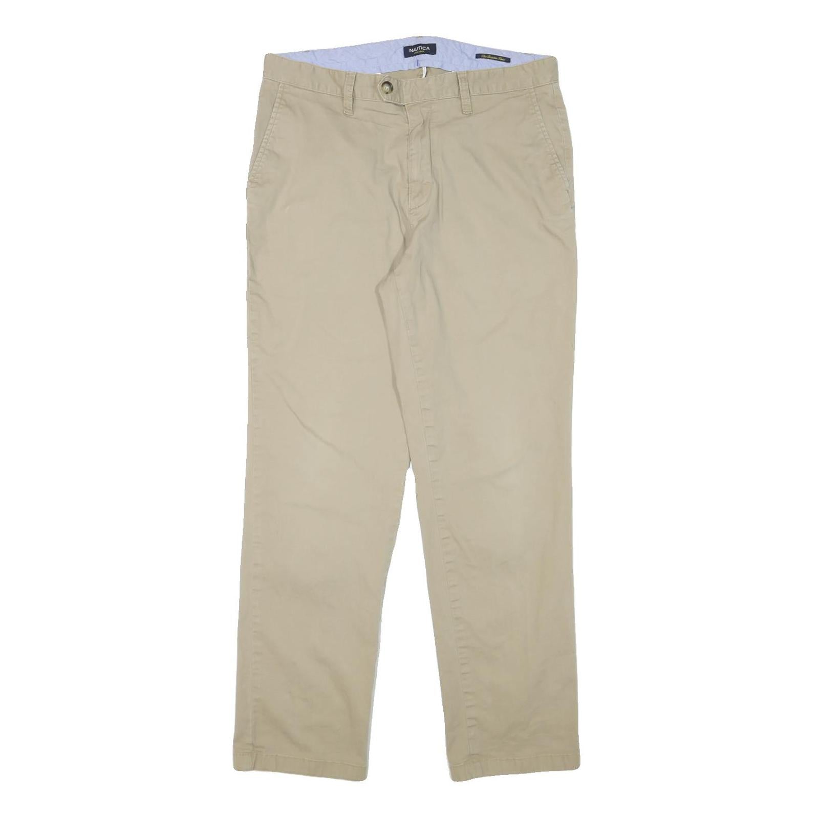 NAUTICA Mens Cotton Blend Beige Regular Fit Straight Trousers W34 L32 Casual Refurbished - N/A refurbished available on Cerqular