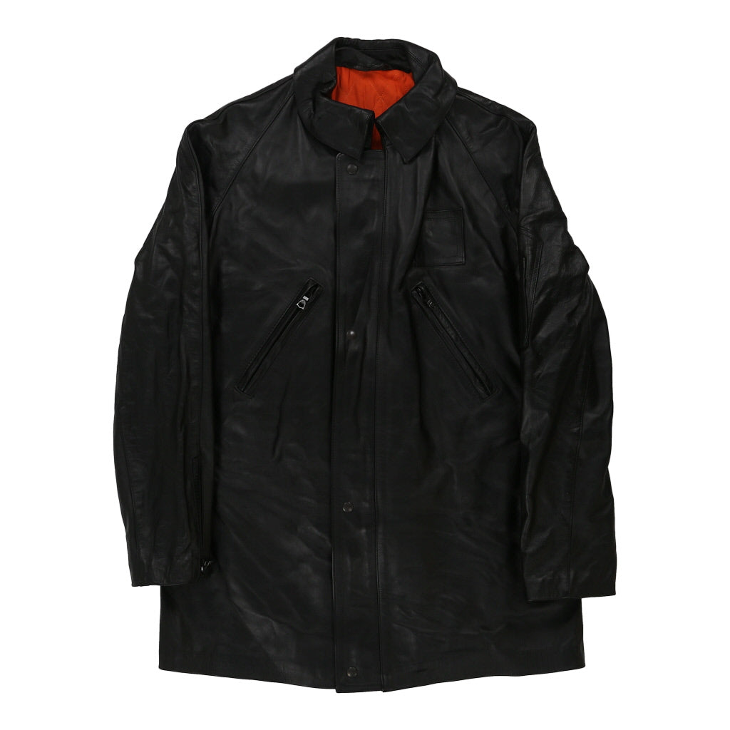 1980's Polizia Linea Zero Leather Jacket - Medium Black Leather Refurbished - Thrifted (note: this is a term often used to describe second- refurbished available on Cerqular