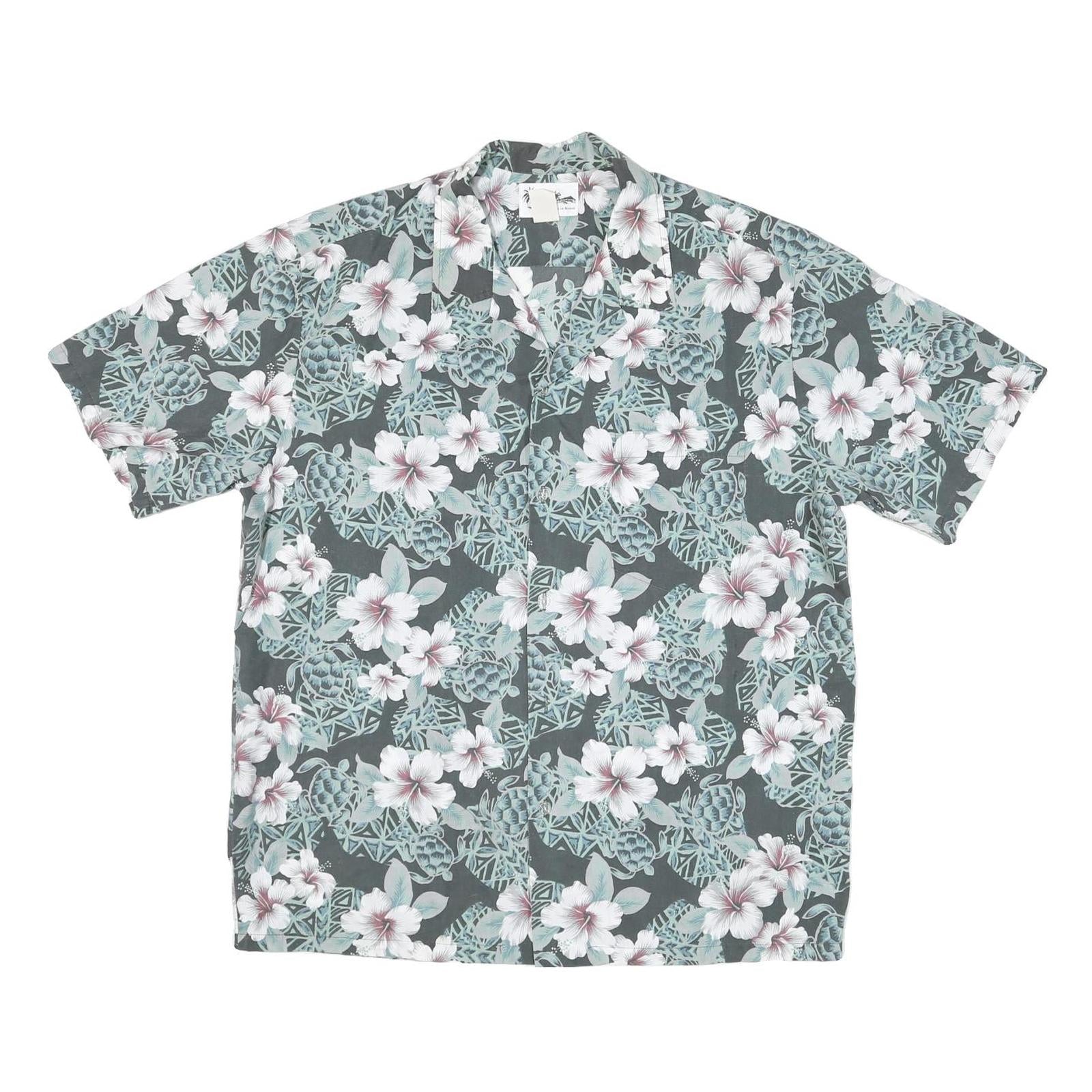 HOWIE Mens Grey & White Floral Cotton Blend Shirt L Casual Summer Beachwear Refurbished - N/A refurbished available on Cerqular