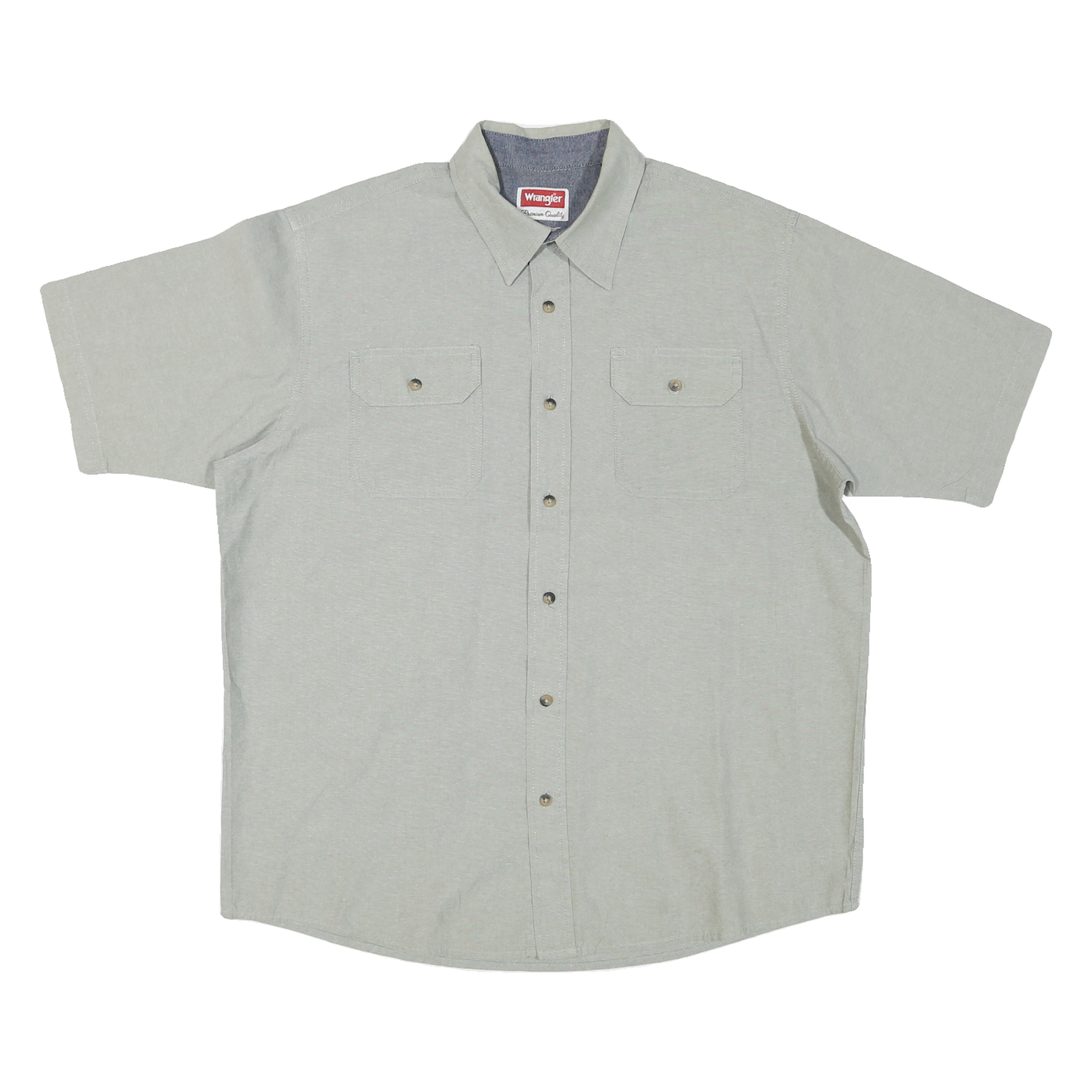 WRANGLER Mens Grey Cotton Blend Shirt L Casual Button Pocket Short Sleeve Refurbished - N/A refurbished available on Cerqular