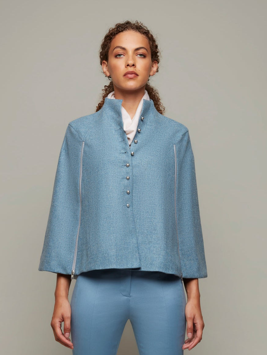 GLADE | Lambswool Zip Cape | Size: Dusk Blue / L Refurbished - N/A refurbished available on Cerqular