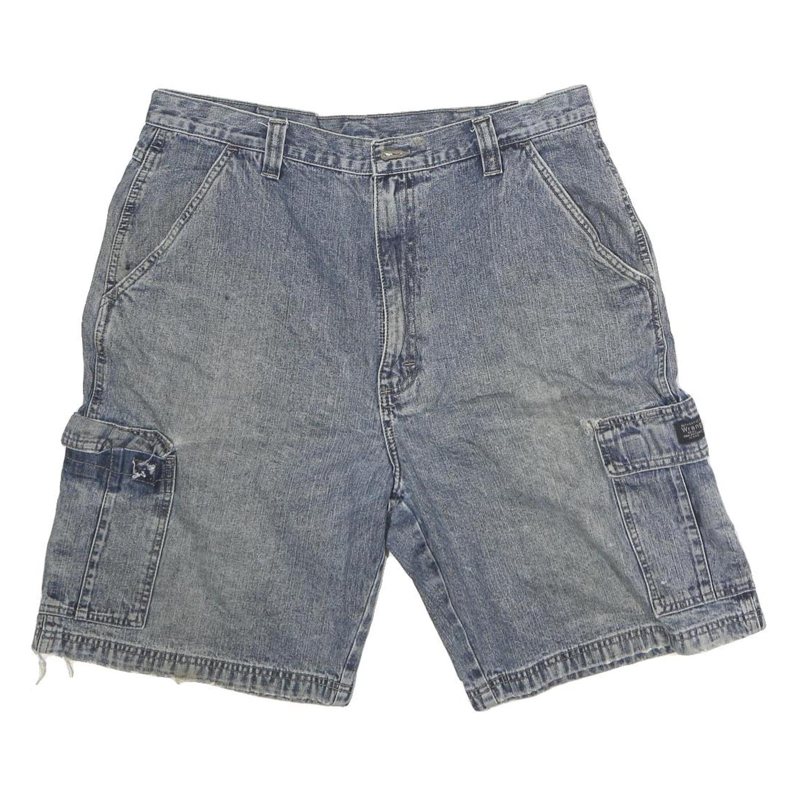 WRANGLER Mens Cotton Blue Cargo Shorts L W36 Casual Utility Faded Denim Refurbished - N/A refurbished available on Cerqular