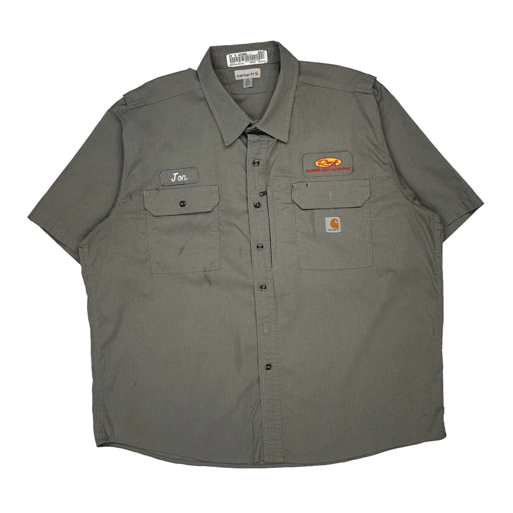 Carhartt Short Sleeve Shirt - 3XL Grey Cotton Refurbished - Thrifted (note: this is a term often used to describe second- refurbished available on Cerqular