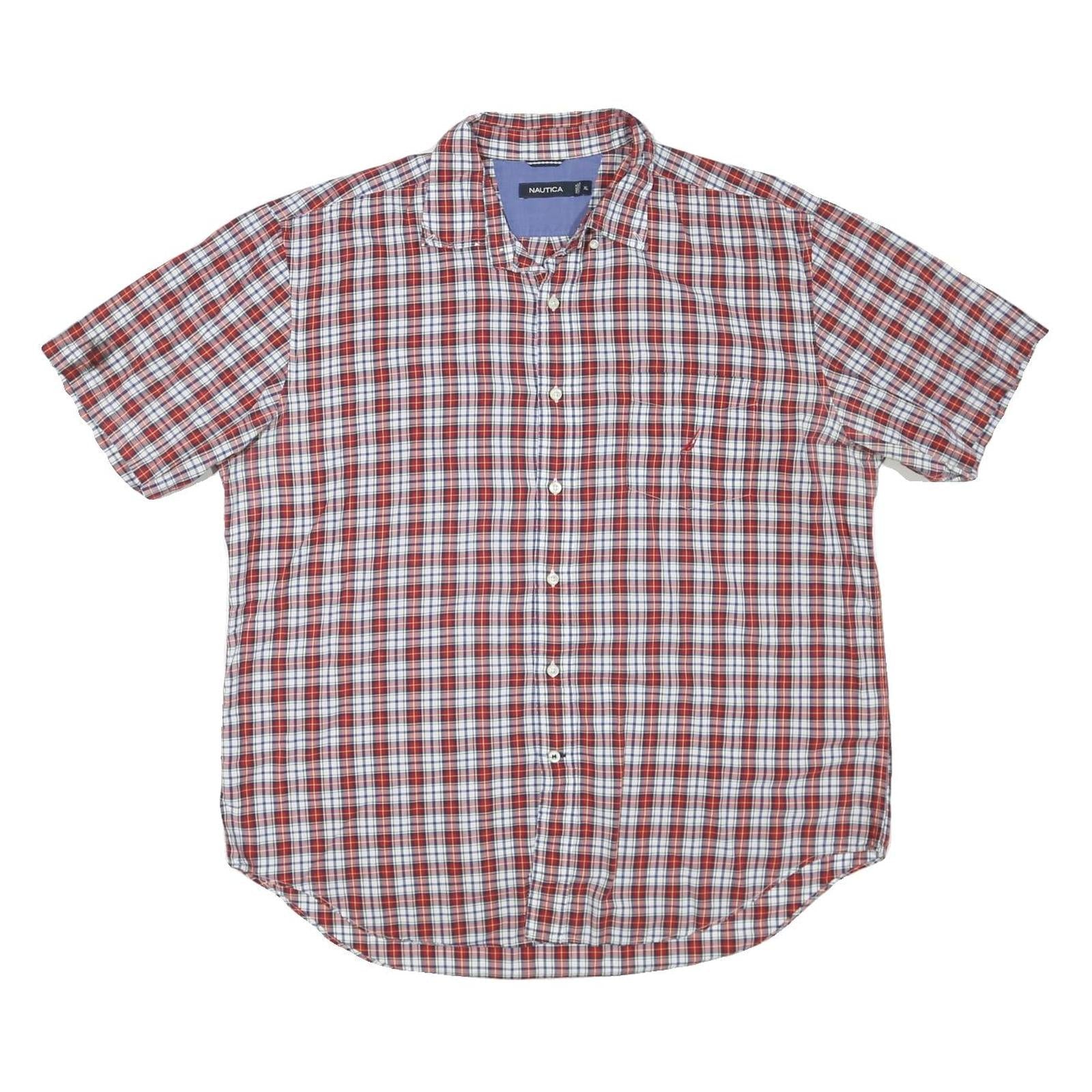 NAUTICA Mens Red Blue White Check Shirt XL Button Short Sleeve Lightweight Refurbished - N/A refurbished available on Cerqular