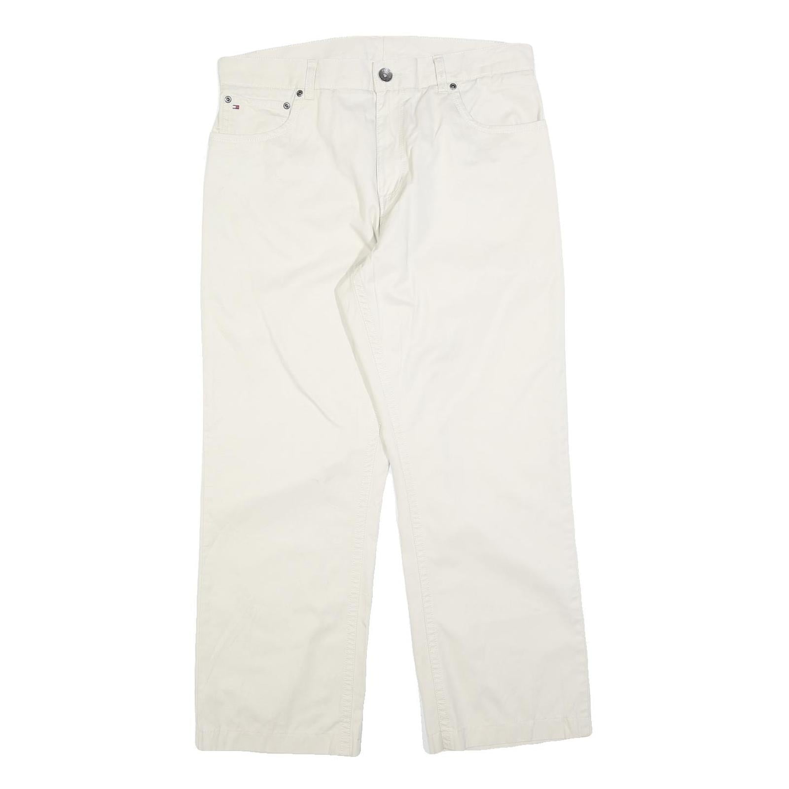 TOMMY HILFIGER Mens Cotton Blend White Regular Straight Trousers W35 L28 Classic Refurbished - N/A refurbished available on Cerqular