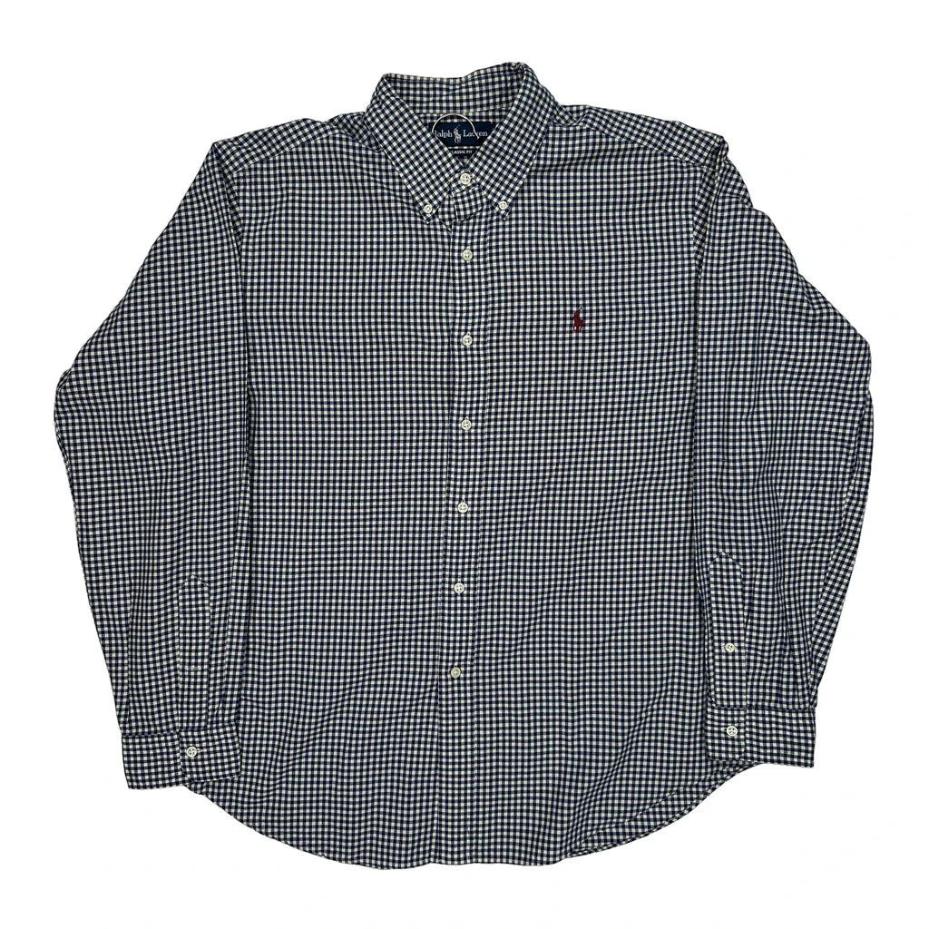Ralph Lauren Checked Shirt - XL Blue Cotton Refurbished - Thrifted (note: this is a term often used to describe second- refurbished available on Cerqular