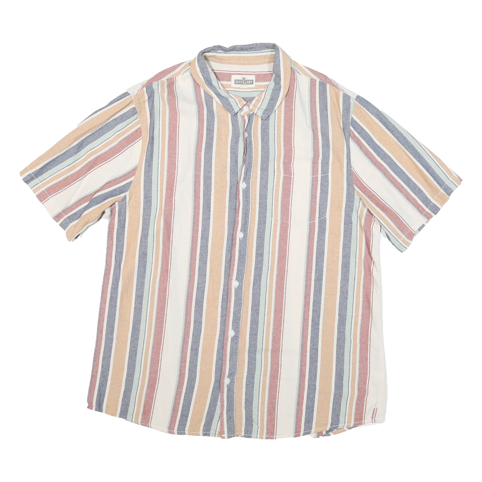 DISTILERY Mens Blue & Cream Striped Shirt XL Casual Cotton Blend Summer Refurbished - N/A refurbished available on Cerqular