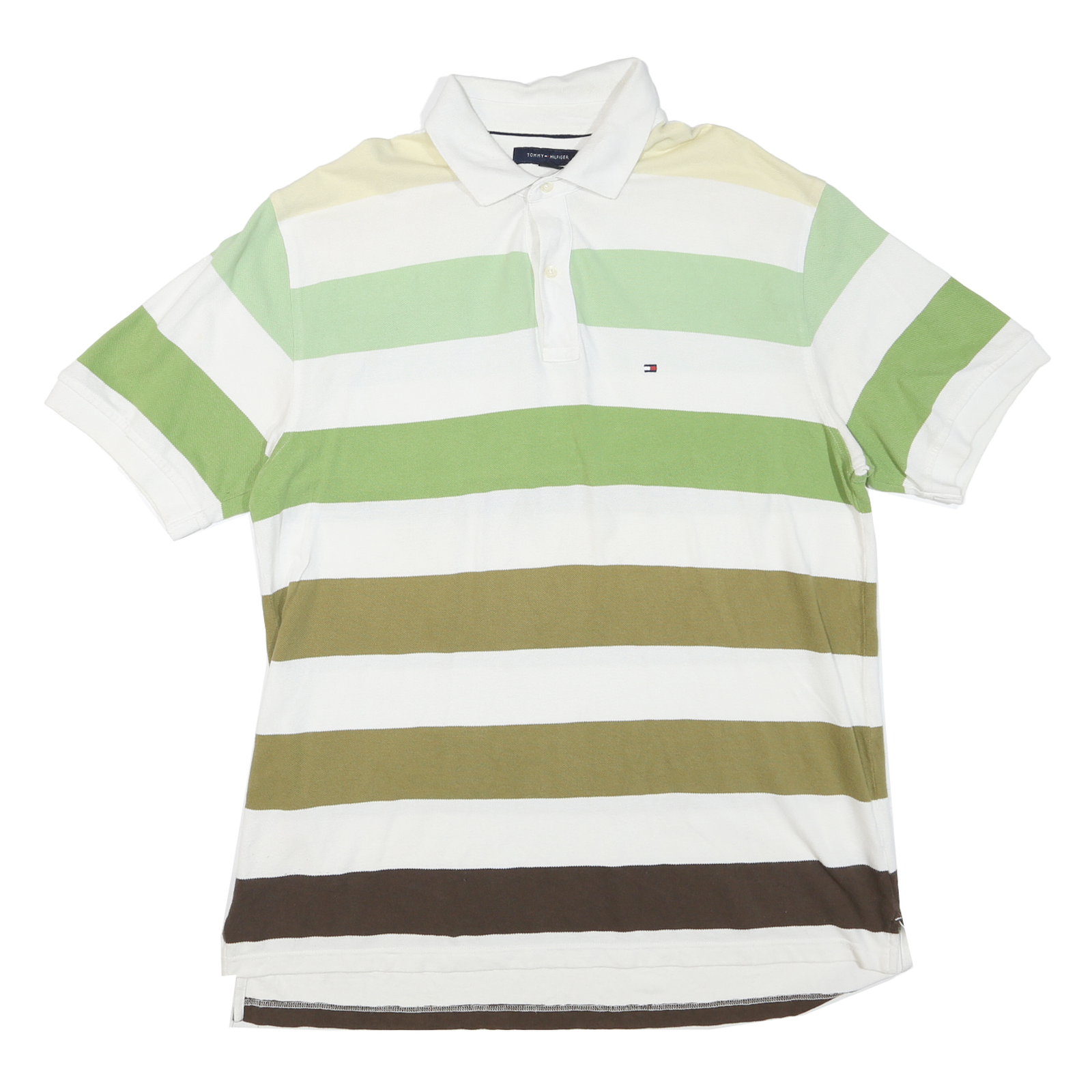 TOMMY HILFIGER Mens White & Green Striped Short Sleeve Polo Shirt XL Refurbished - N/A refurbished available on Cerqular