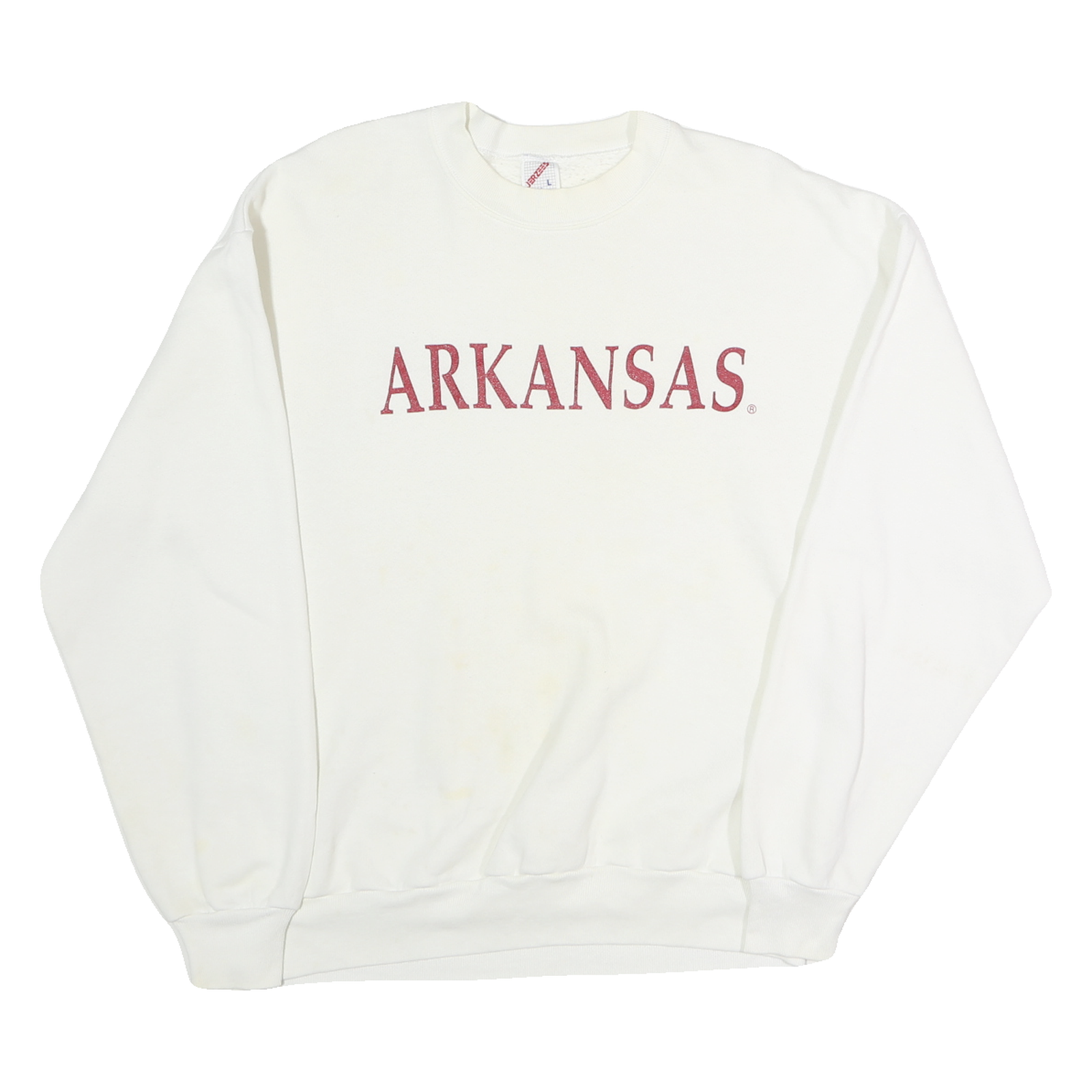 JERZEES Mens White Arkansas Crew Neck L Cotton Sweatshirt Casual Pullover Refurbished - N/A refurbished available on Cerqular