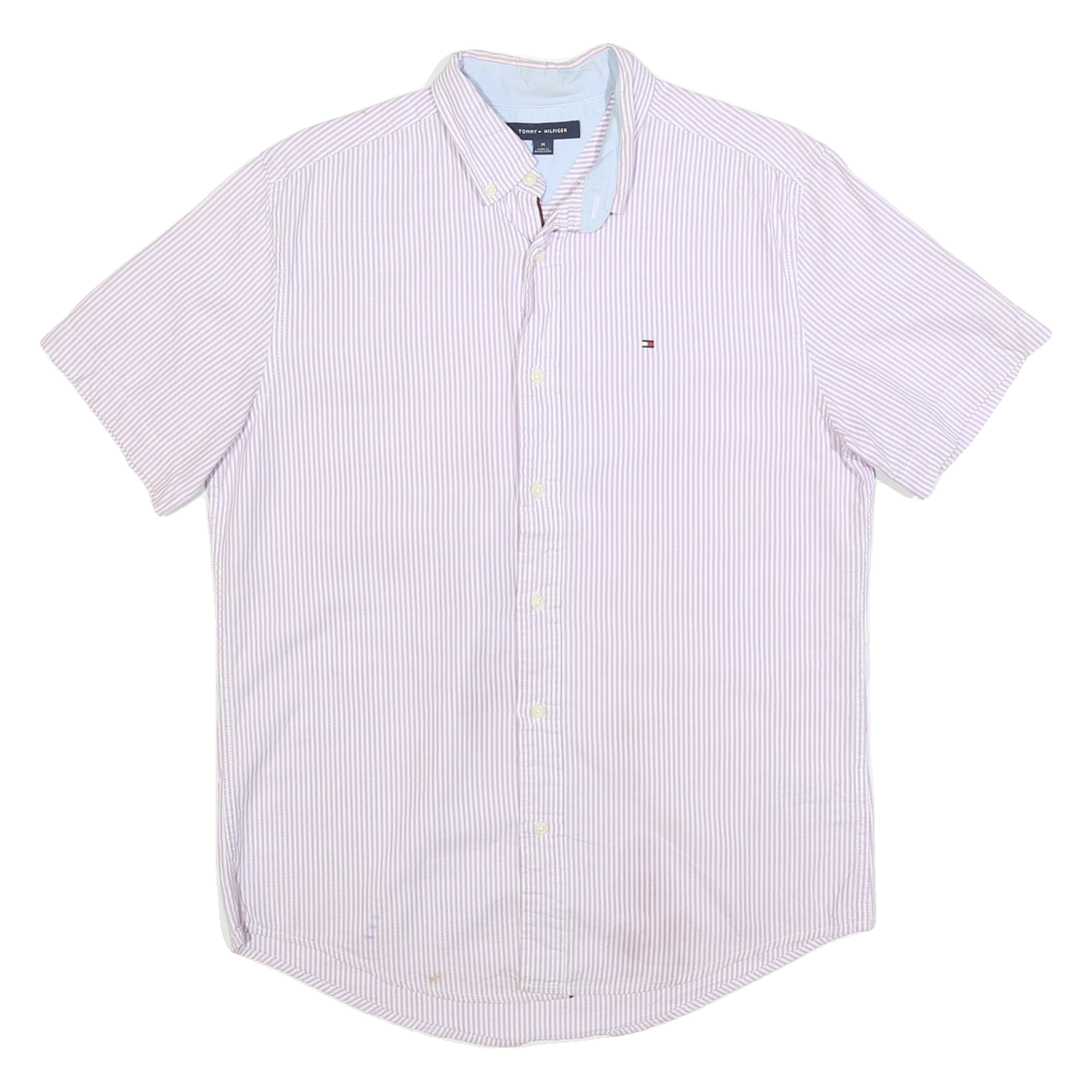 TOMMY HILFIGER Mens Pink & White Striped Casual Shirt M Button Down Cotton Blend Refurbished - N/A refurbished available on Cerqular