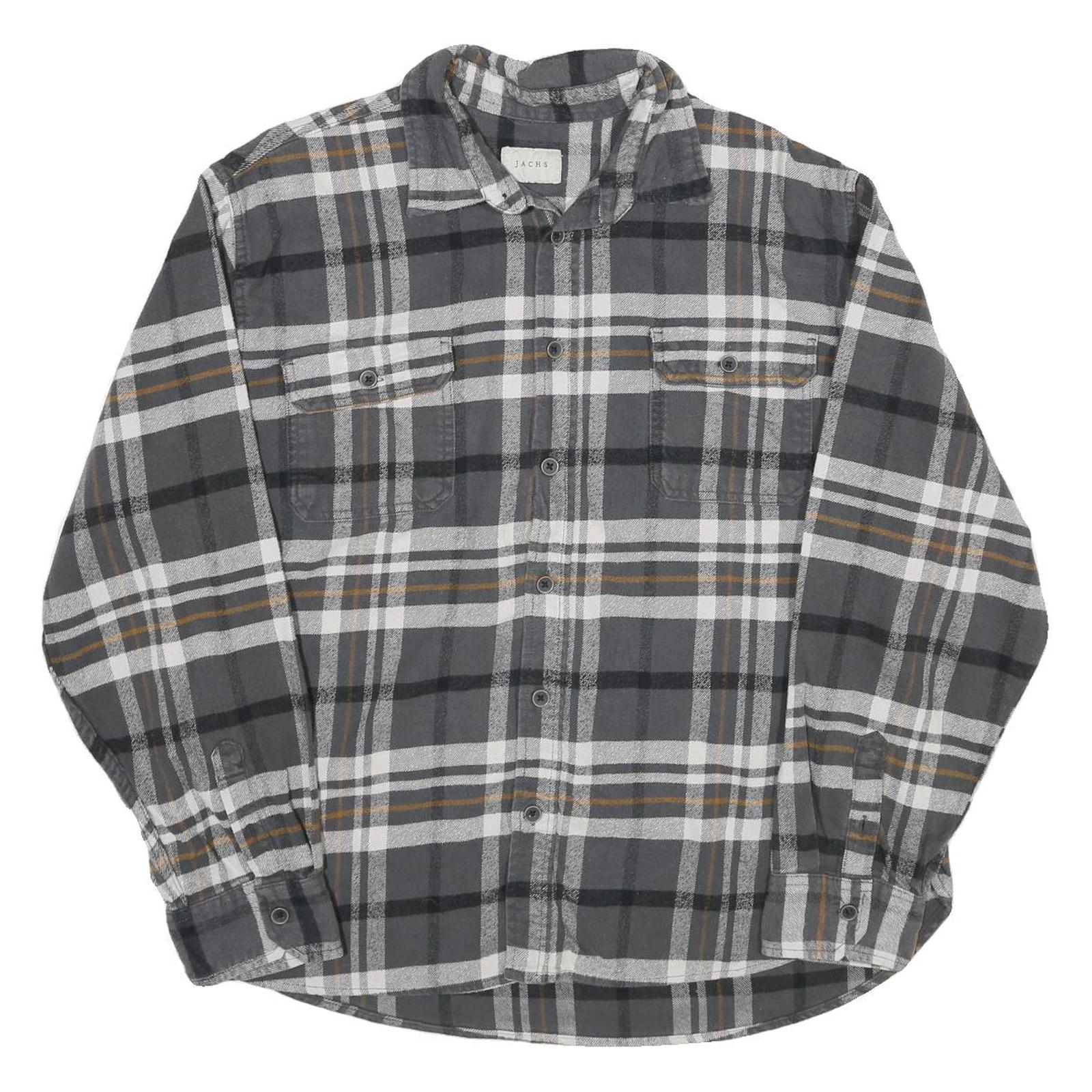 JACHS Mens Grey & Orange Cotton Plaid Shirt 2XL Long Sleeve Button Front Refurbished - N/A refurbished available on Cerqular