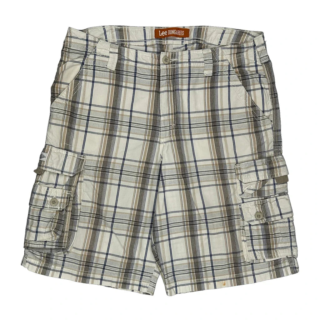 Lee Checked Cargo Shorts - 35W 11L Beige Cotton Refurbished - Thrifted (note: this is a term often used to describe second- refurbished available on Cerqular