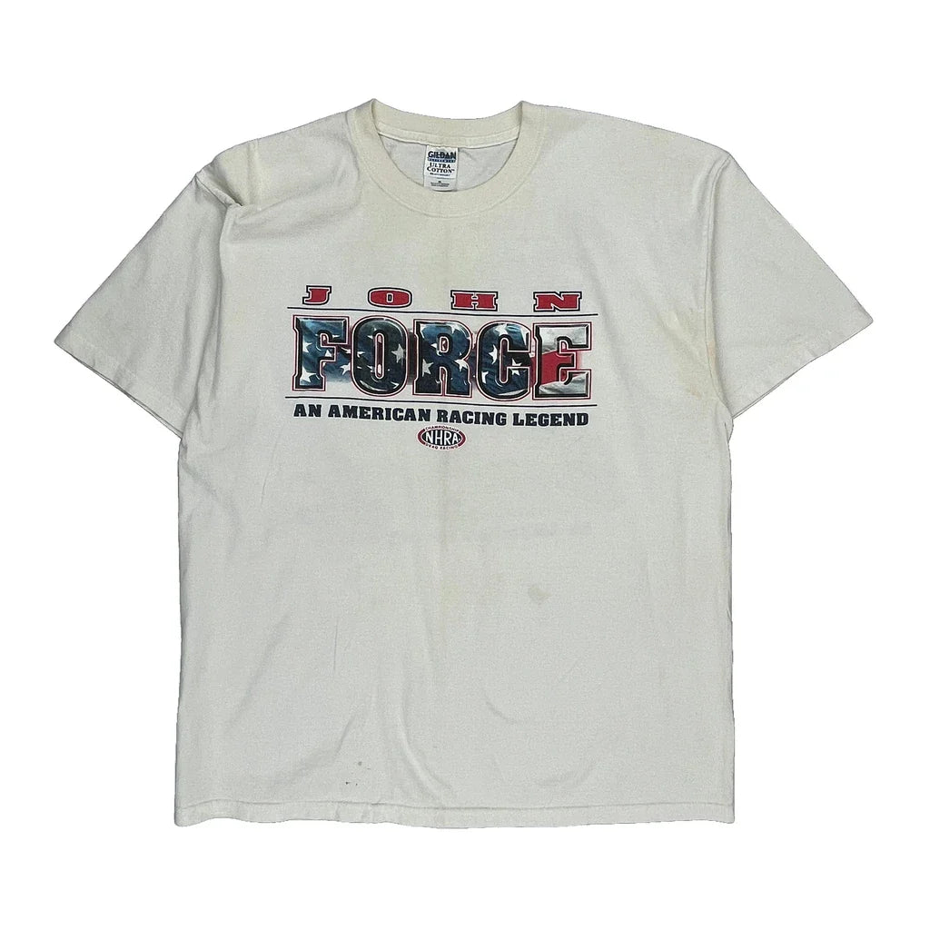 An American Racing Legend Gildan Graphic T-Shirt - XL White Cotton Refurbished - Thrifted (note: this is a term often used to describe second- refurbished available on Cerqular