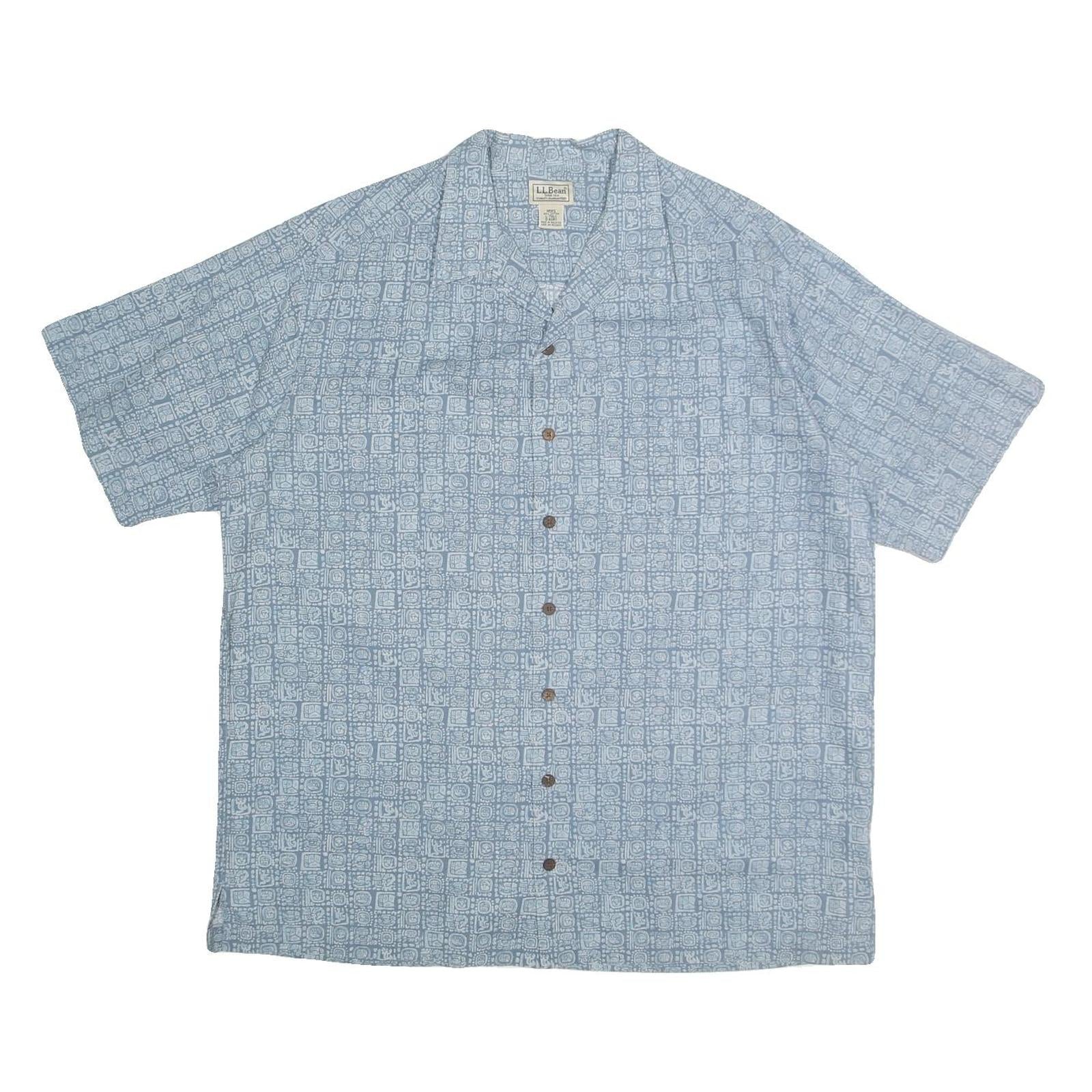 LL BEAN Mens Blue Printed Cotton Shirt L Casual Vacation Wear Summer Refurbished - N/A refurbished available on Cerqular