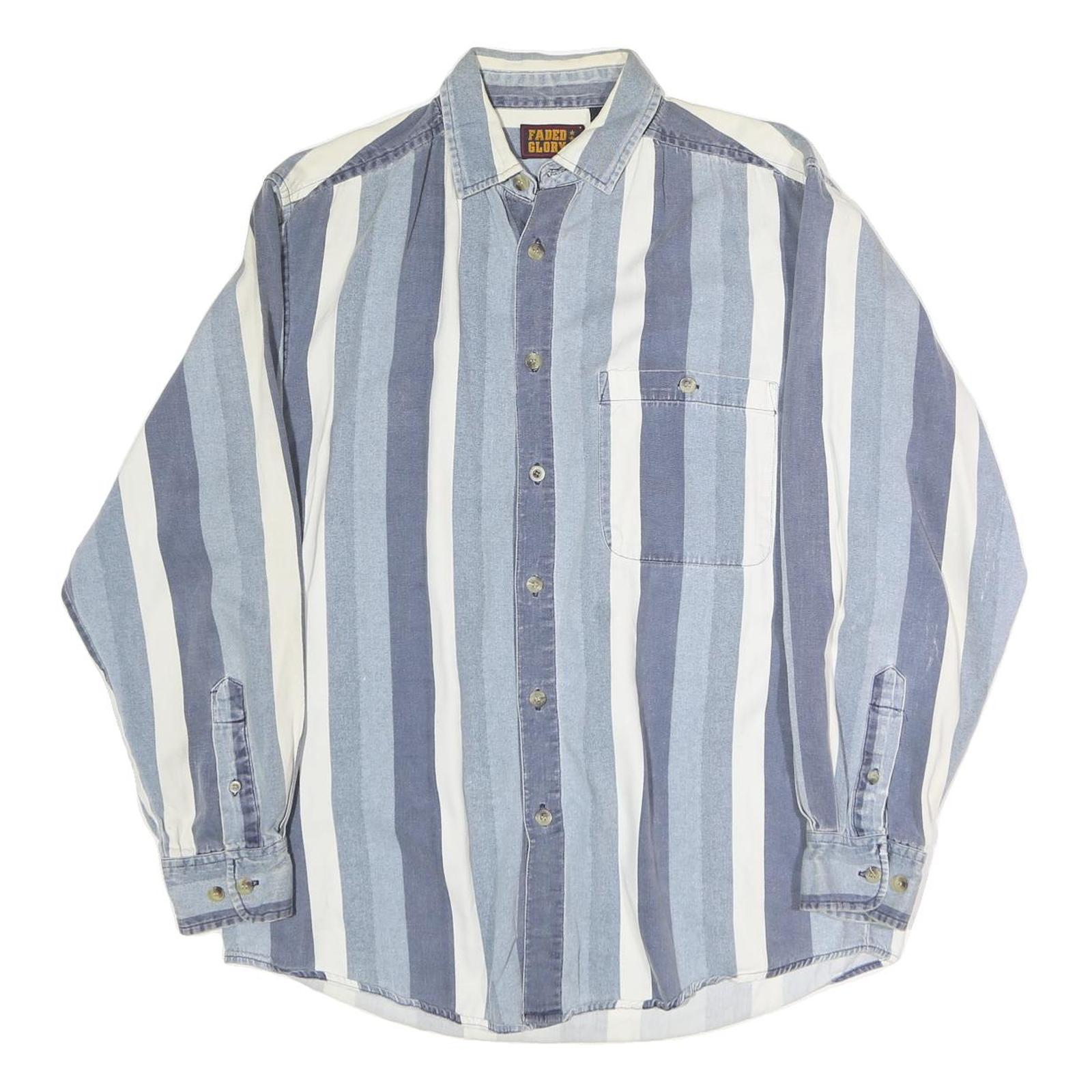 FADED GLORY Mens Blue & White Stripe Cotton Shirt M Casual Button Down Refurbished - N/A refurbished available on Cerqular