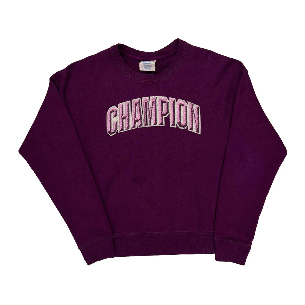 Reverse Weave Champion Spellout Sweatshirt - Medium Purple Cotton Refurbished - Thrifted (note: this is a term often used to describe second- refurbished available on Cerqular