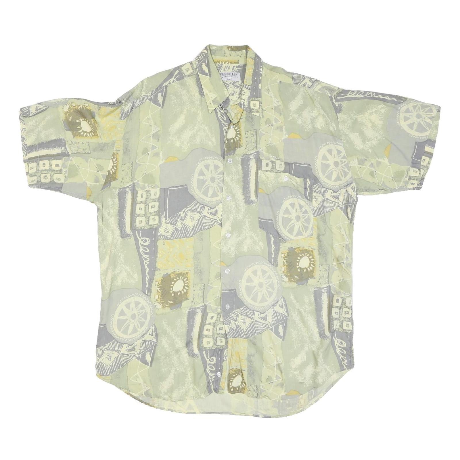 CLASSIC LINE Mens Green & Grey Abstract Rayon Short Sleeve Shirt L Summer Casual Refurbished - N/A refurbished available on Cerqular