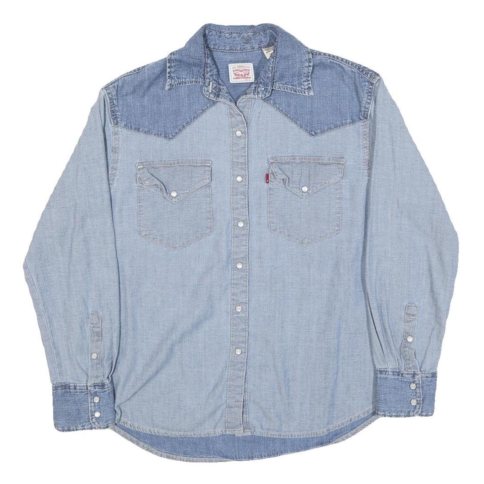 LEVI'S Womens Blue Denim Shirt XS Western Style Cotton Blend Long Sleeve Button Refurbished - N/A refurbished available on Cerqular
