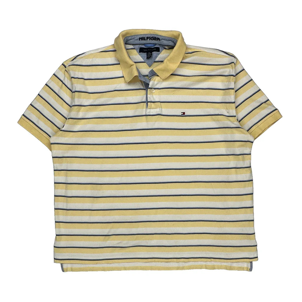 Tommy Hilfiger Striped Polo Shirt - 2XL Grey Cotton Refurbished - Thrifted (note: this is a term often used to describe second- refurbished available on Cerqular