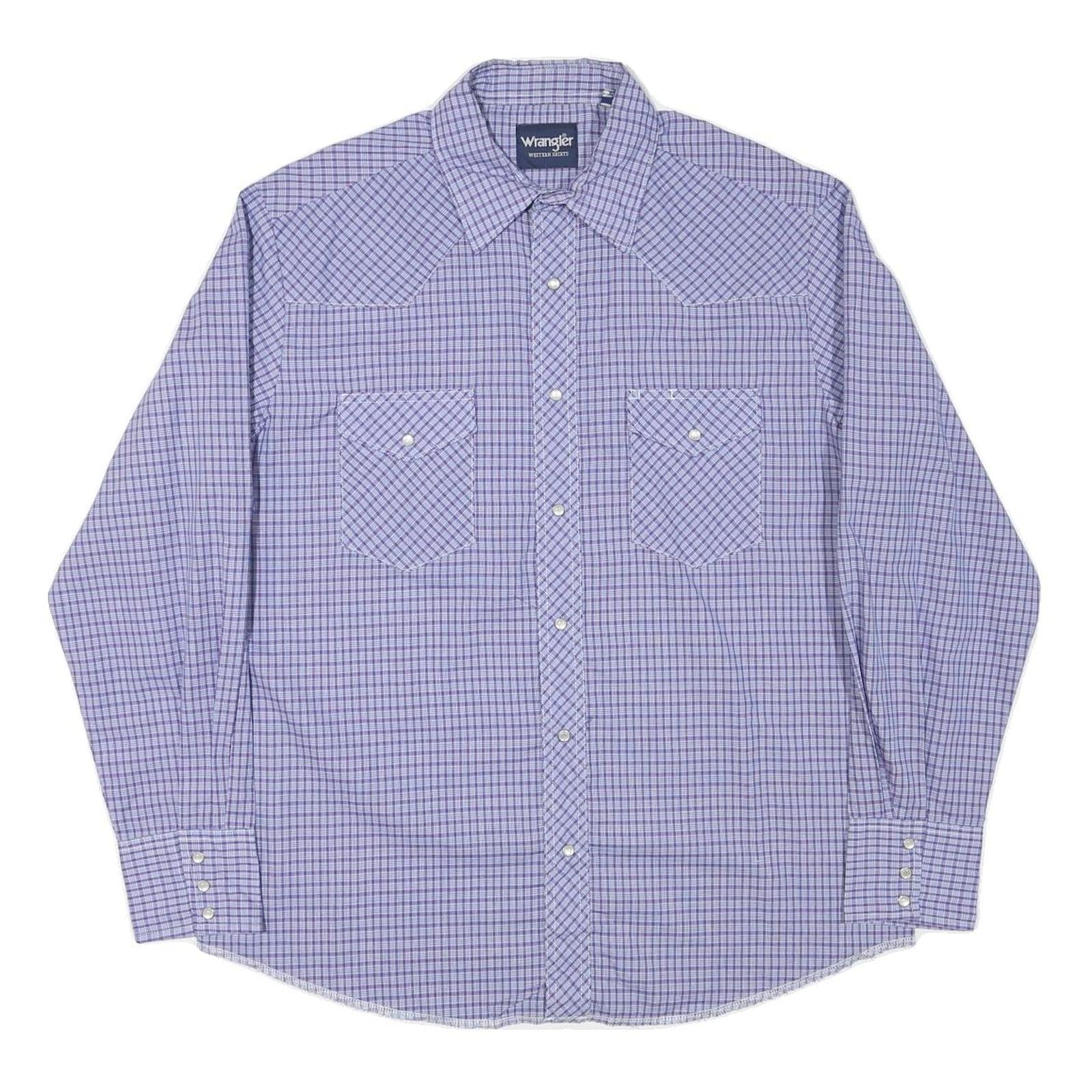 WRANGLER Mens Blue Check Shirt L Cotton Blend Button Pocket Western Refurbished - N/A refurbished available on Cerqular