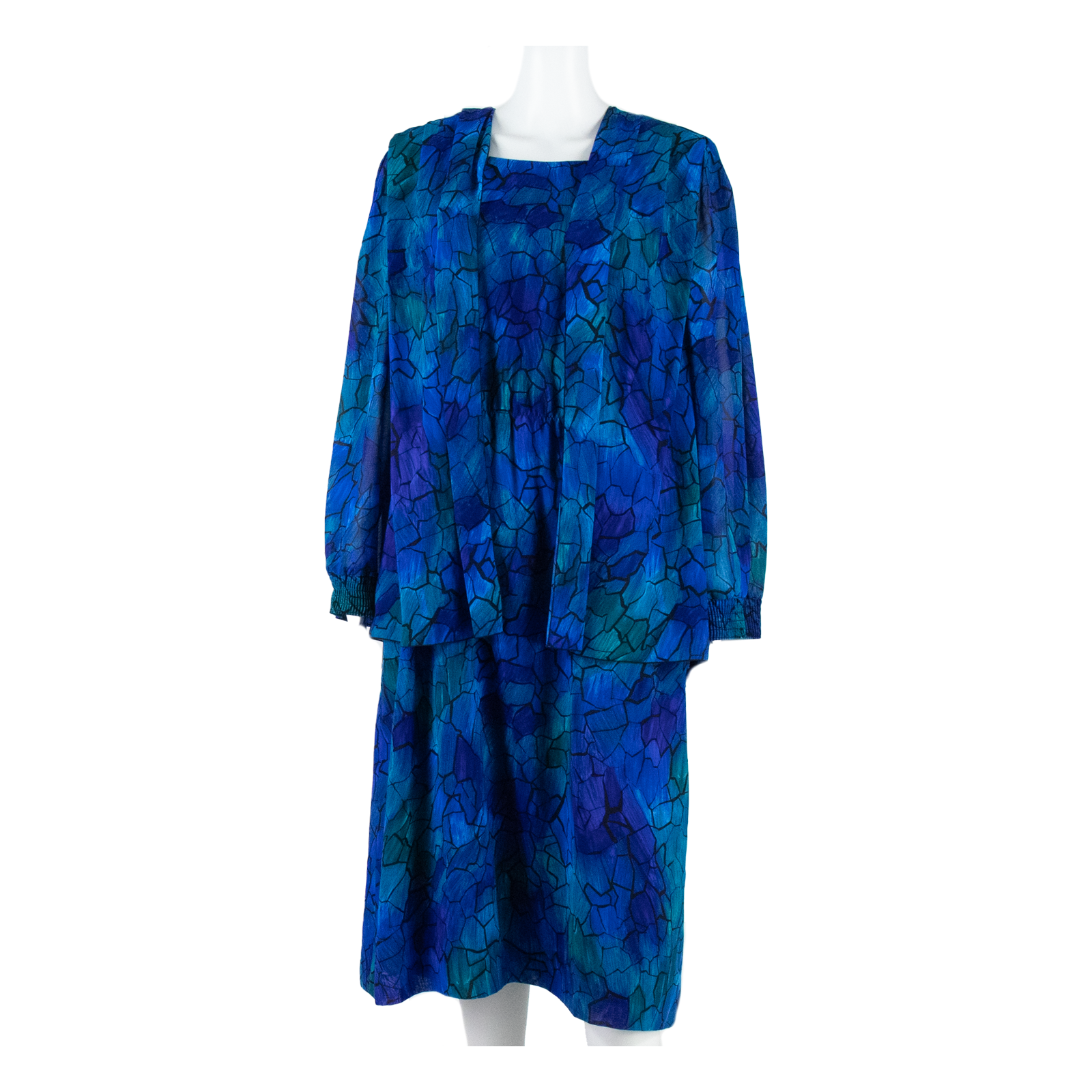 Womens Pencil Dress Blue 90s Crazy Pattern Long Sleeve Midi M Refurbished - N/A refurbished available on Cerqular