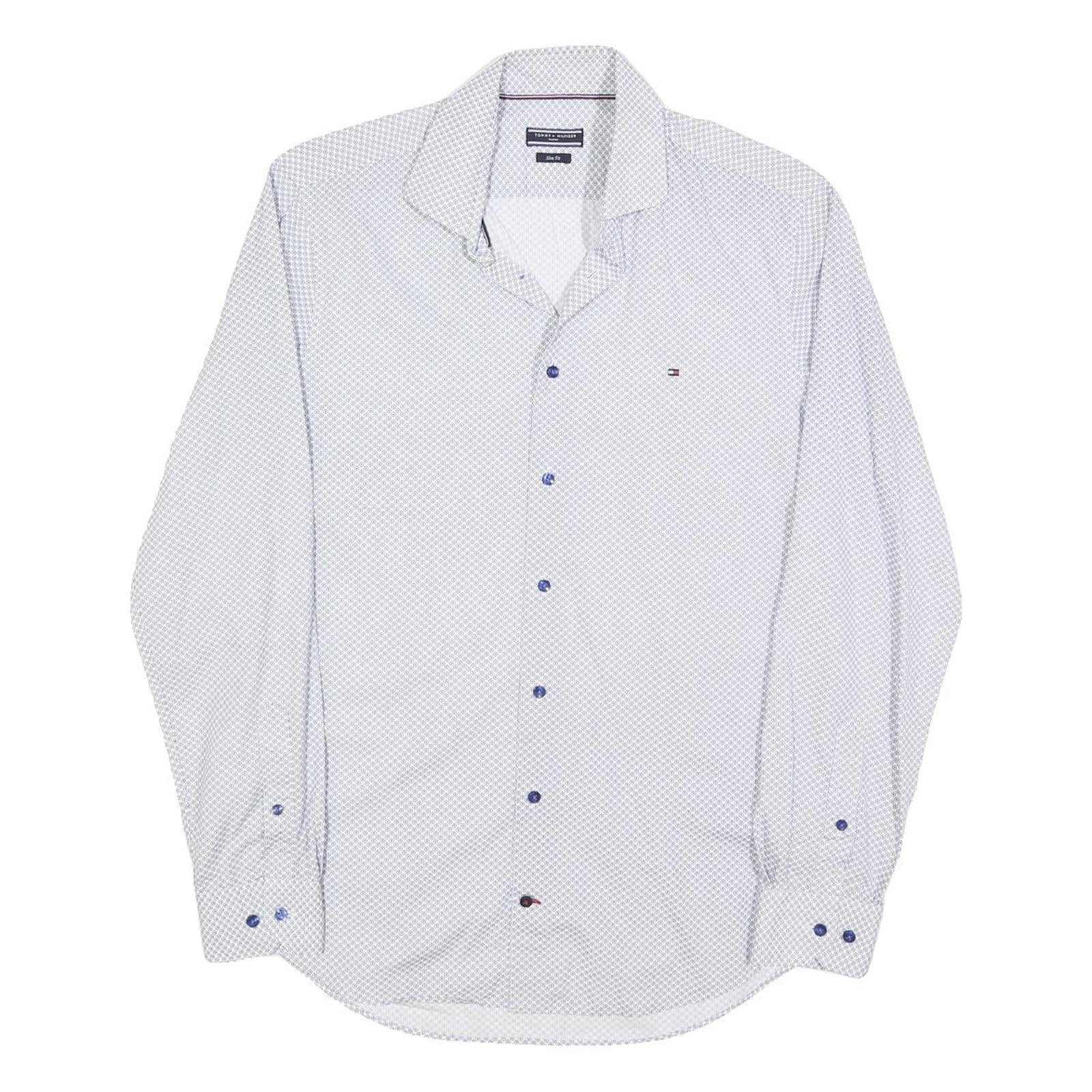 TOMMY HILFIGER Mens Blue & White Patterned Shirt S Cotton Blend Casual Smart Refurbished - N/A refurbished available on Cerqular