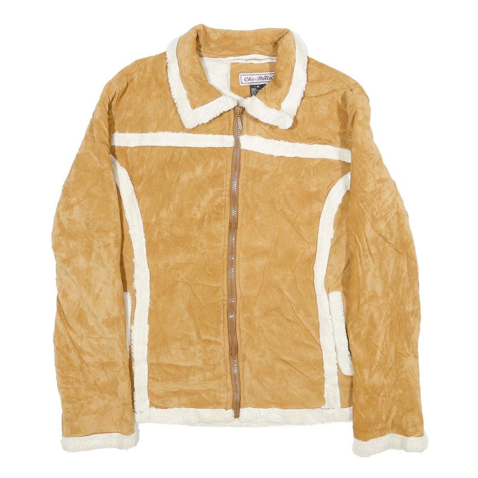 CHE-BELLA Womens Beige Velvet Zip Jacket Plain M Stylish Warm Casual Refurbished - N/A refurbished available on Cerqular