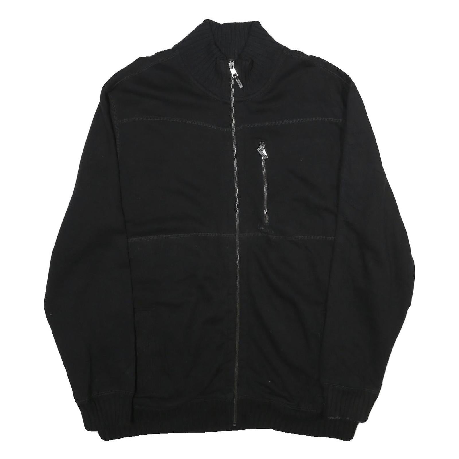 CALVIN KLEIN Mens Black Zip Jacket 2XL Cotton Plain Ribbed Collar Chest Pocket Refurbished - N/A refurbished available on Cerqular
