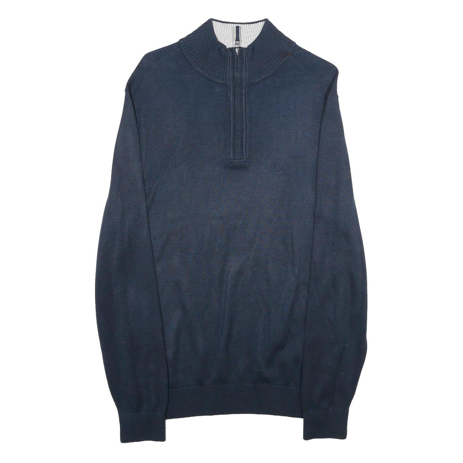 NAUTICA Mens Navy Blue Pullover Jumper Cotton Blend Quarter Zip Rib Knit M Refurbished - N/A refurbished available on Cerqular