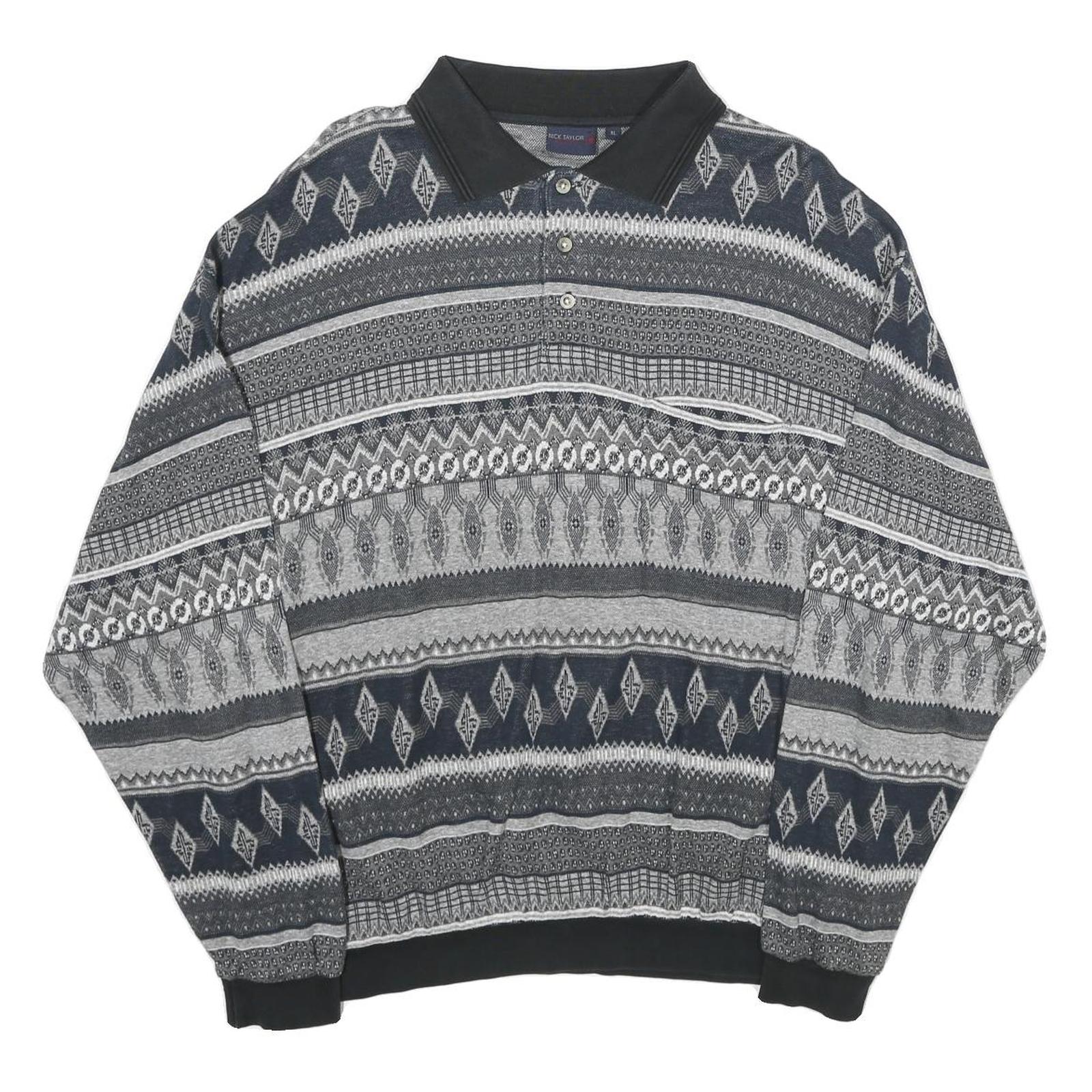 NICK TAYLOR SPORTSWEAR Mens Black & Grey Patterned Jumper Polo Collar Basic Knit Refurbished - N/A refurbished available on Cerqular