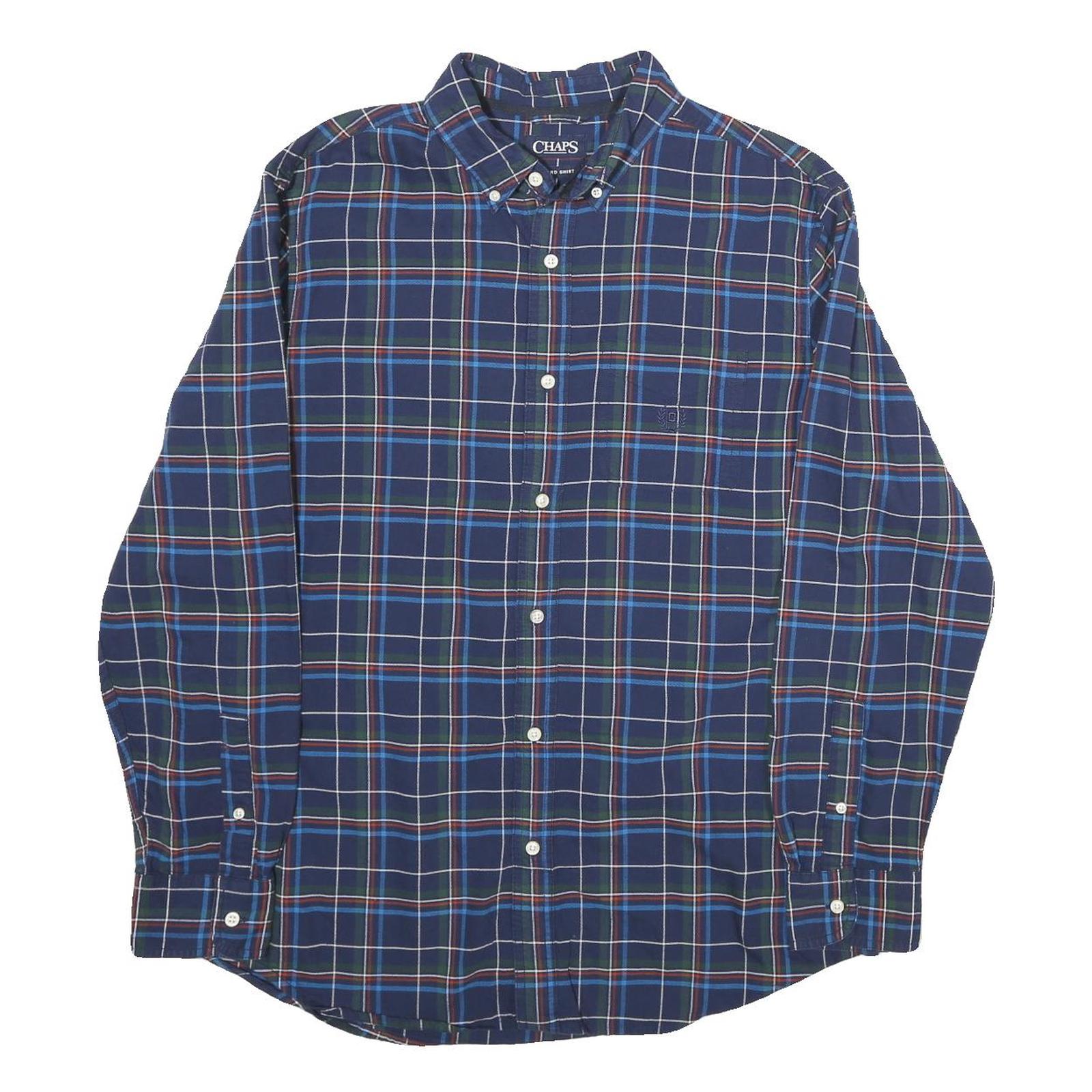 CHAPS Mens Blue Green Check Shirt L Cotton Button Down Long Sleeve Casual Refurbished - N/A refurbished available on Cerqular