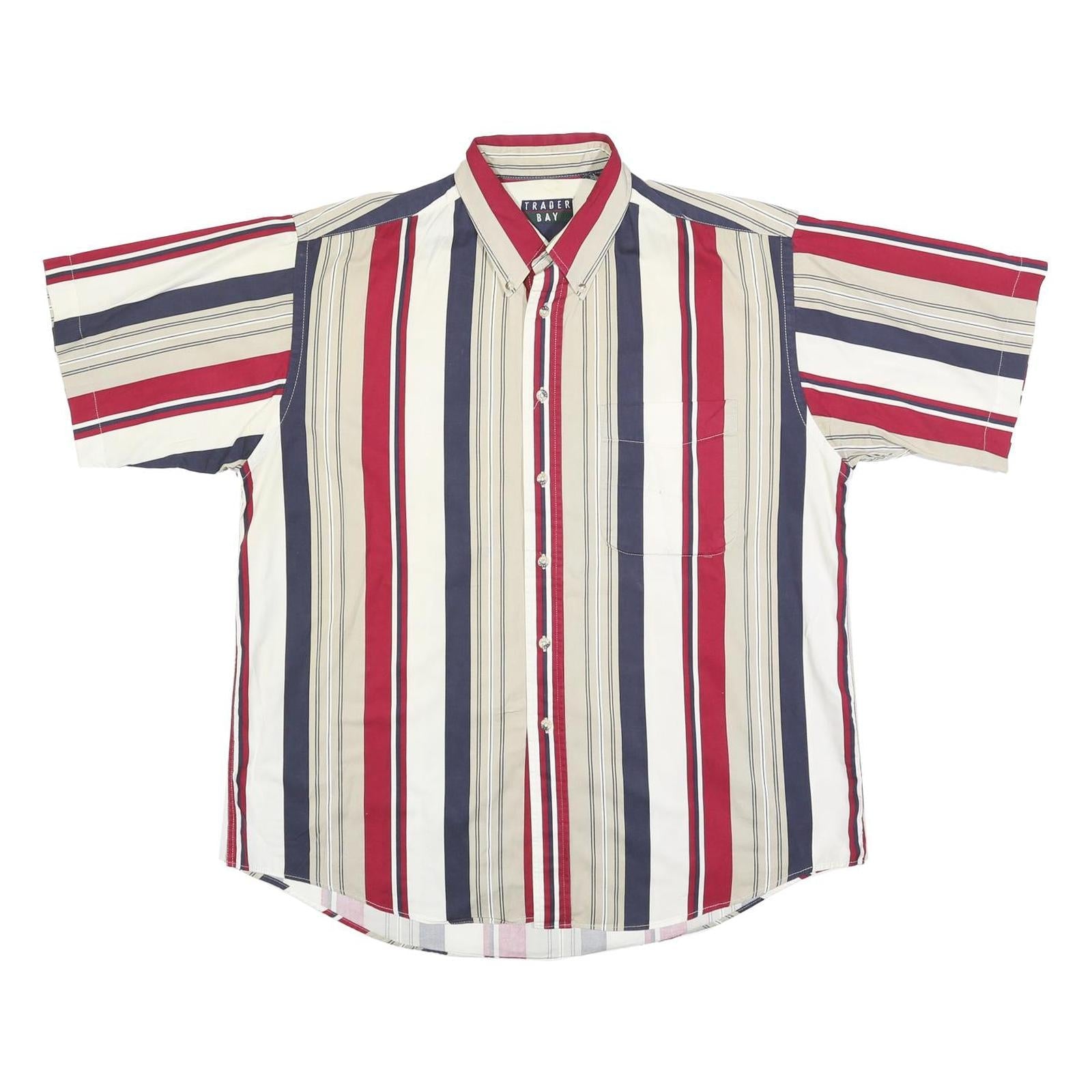 TRADER BAY Mens Red & Beige Striped Shirt L Button Down Cotton Blend Casual Refurbished - N/A refurbished available on Cerqular